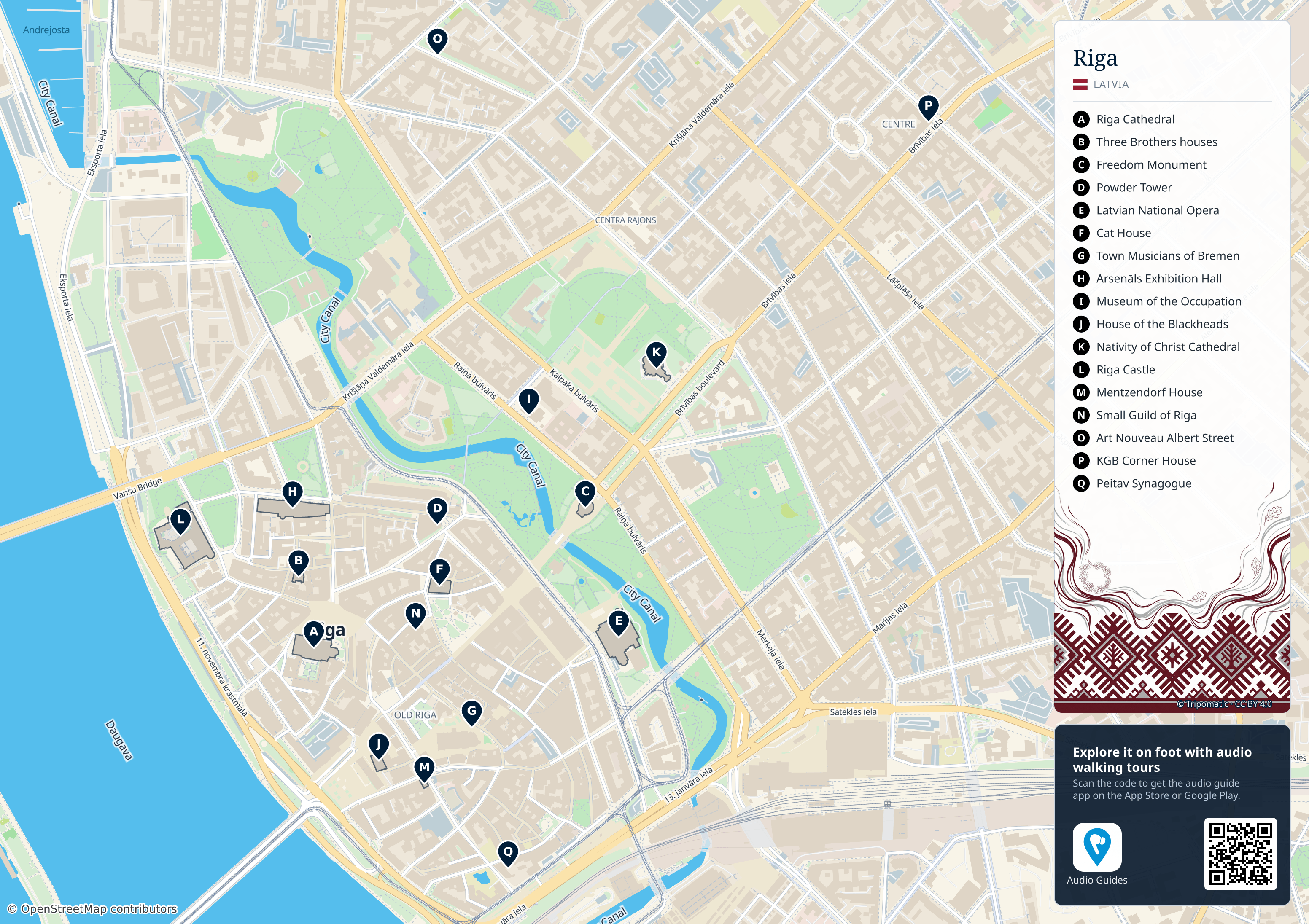 Riga – printable tourist map with numbered top attractions