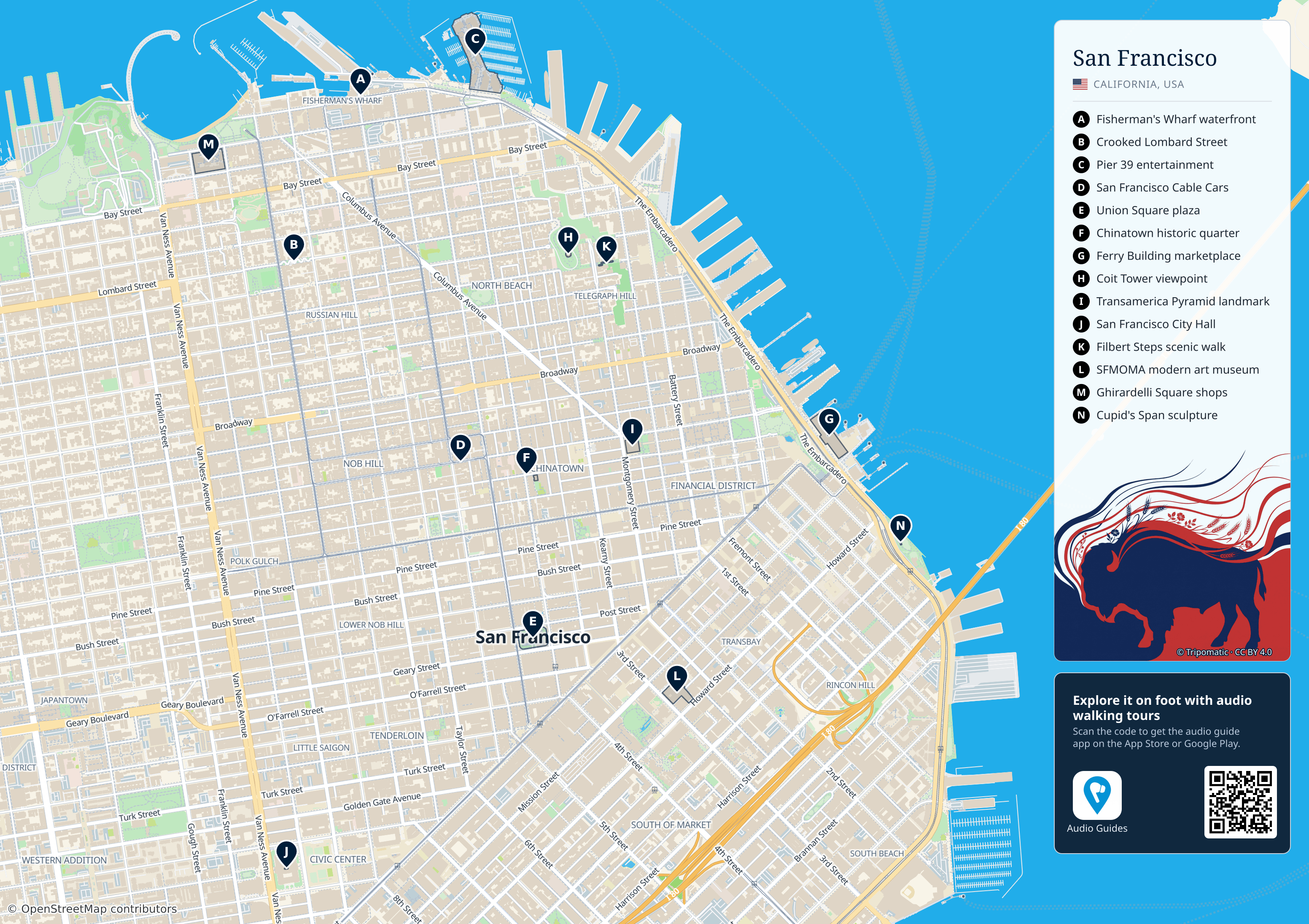 San Francisco – printable tourist map with numbered top attractions