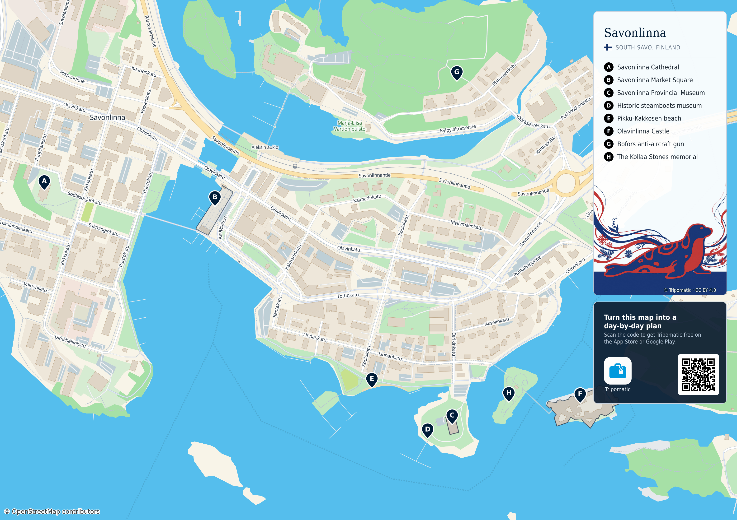 Savonlinna – printable tourist map with numbered top attractions