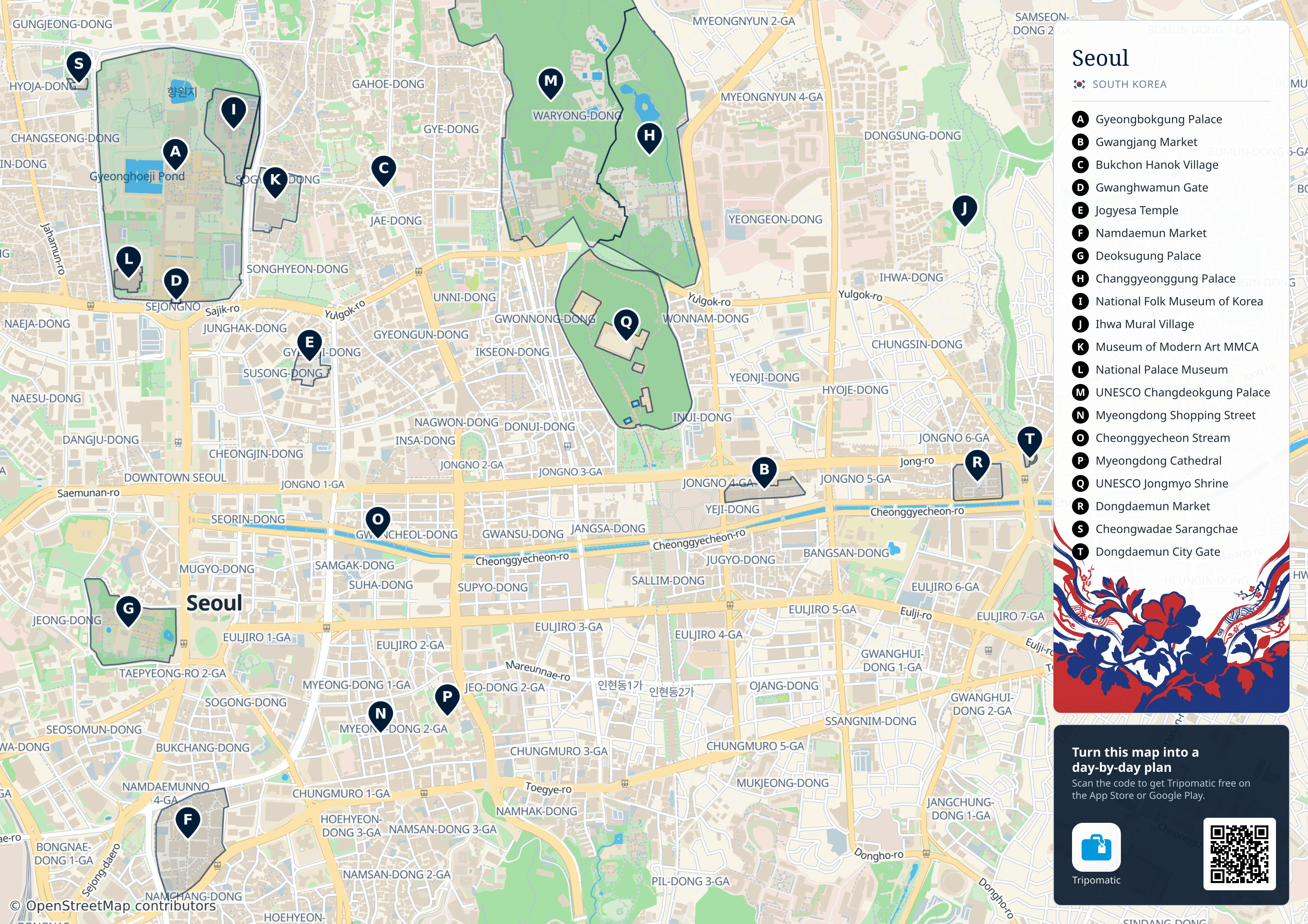 Seoul – printable tourist map with numbered top attractions