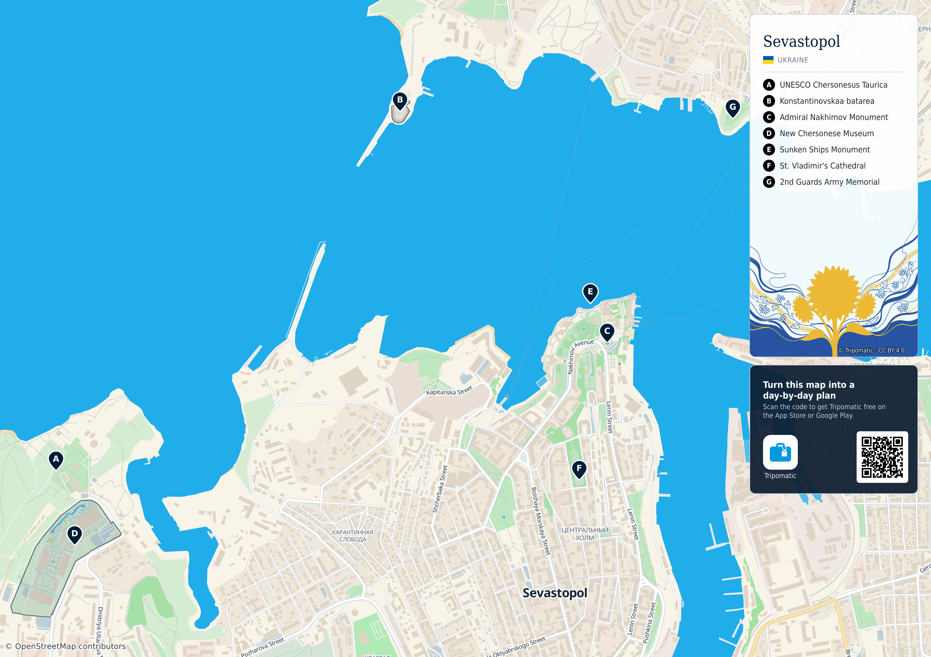 Sevastopol – printable tourist map with numbered top attractions