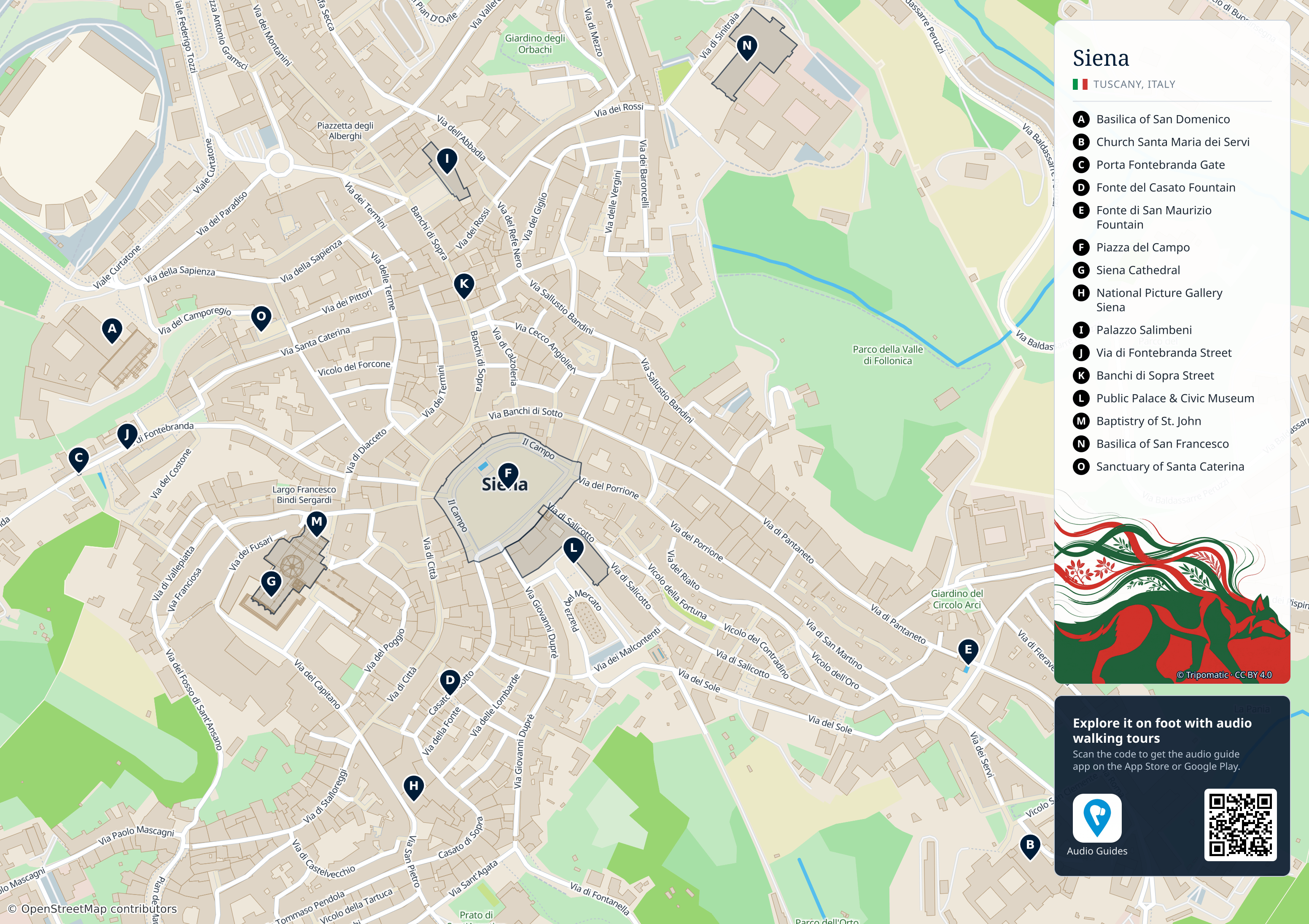 Siena – printable tourist map with numbered top attractions
