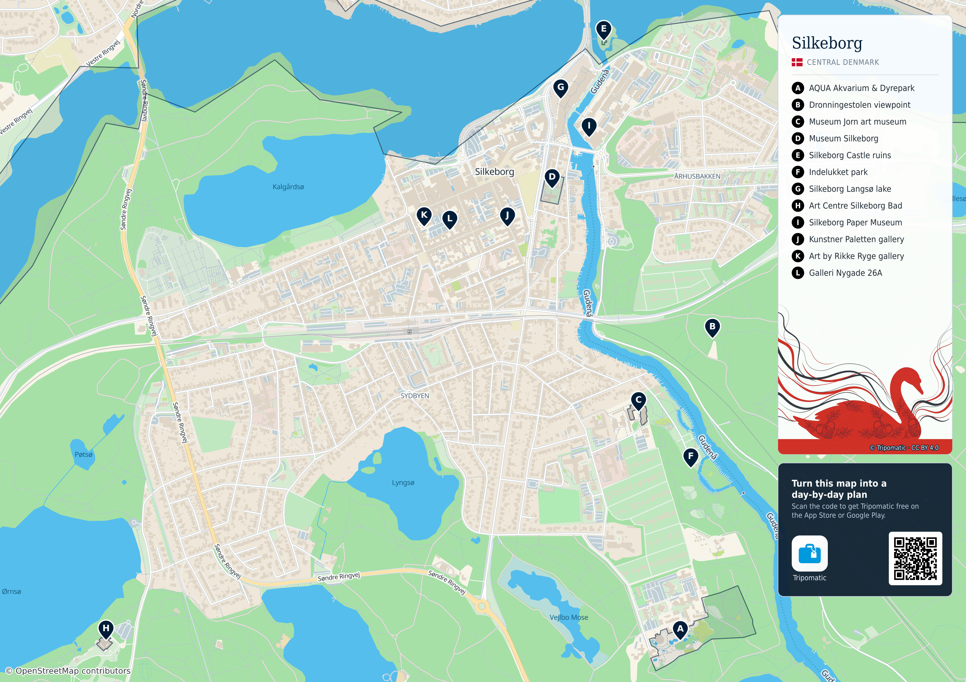Silkeborg – printable tourist map with numbered top attractions