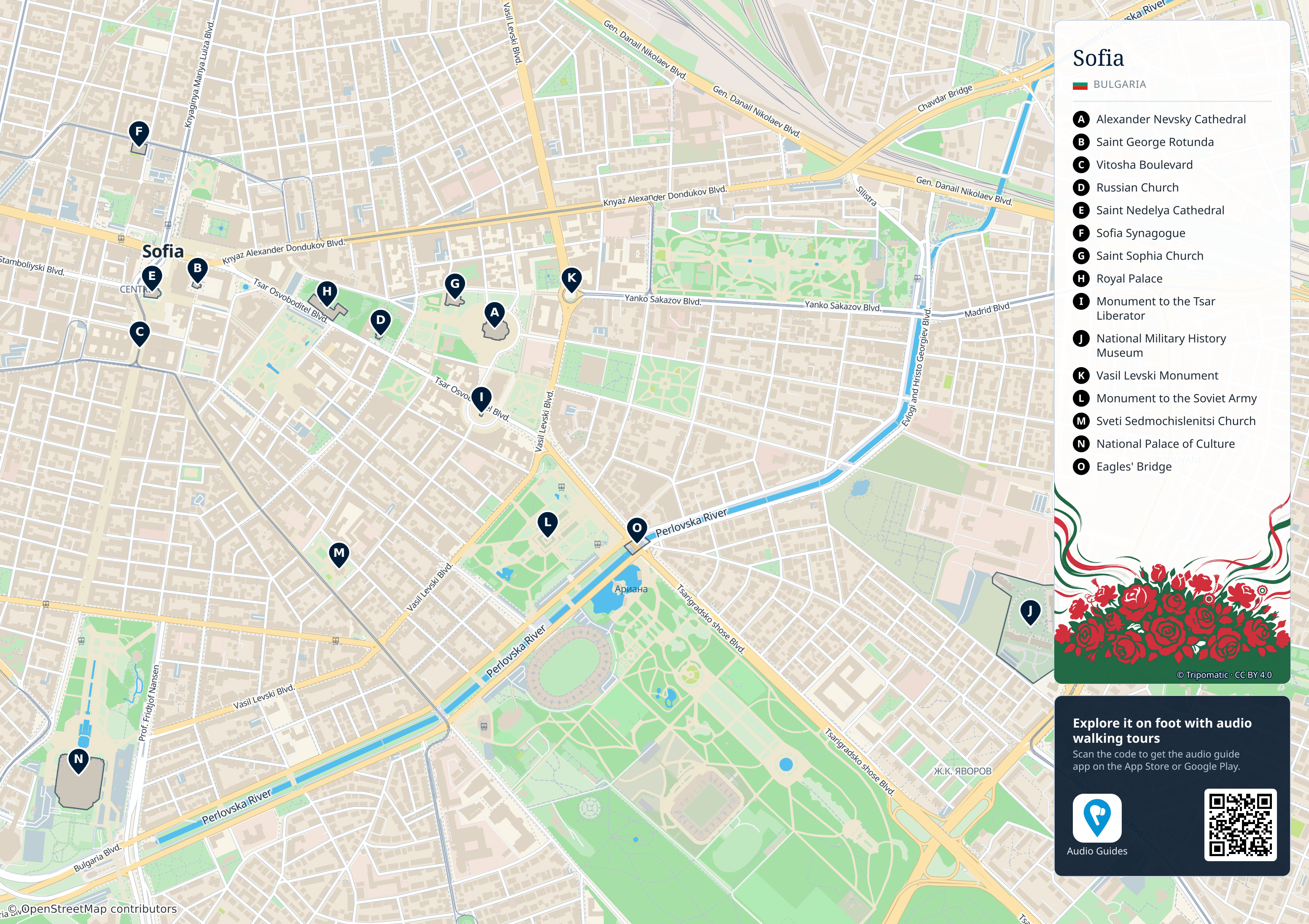 Sofia – printable tourist map with numbered top attractions