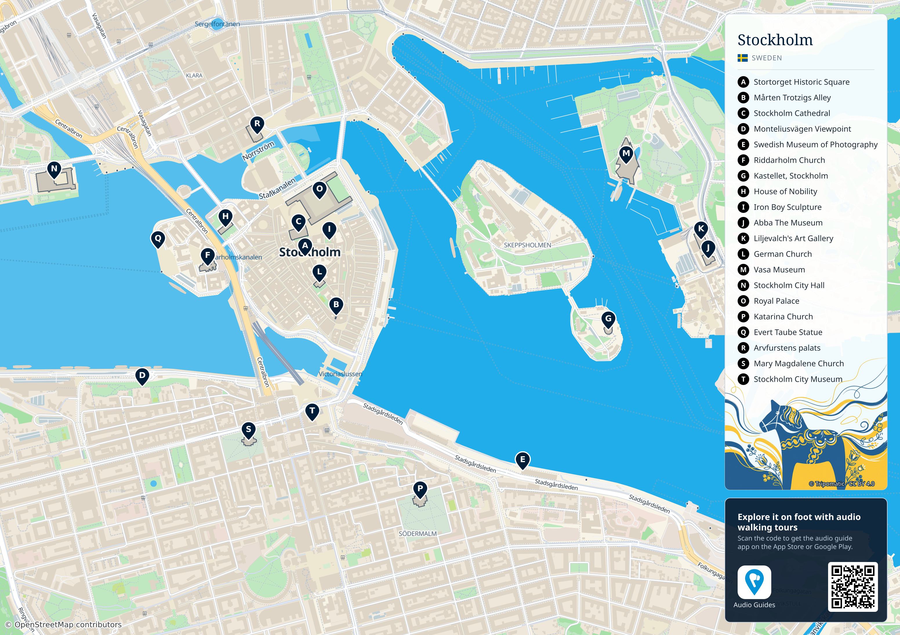 Stockholm – printable tourist map with numbered top attractions