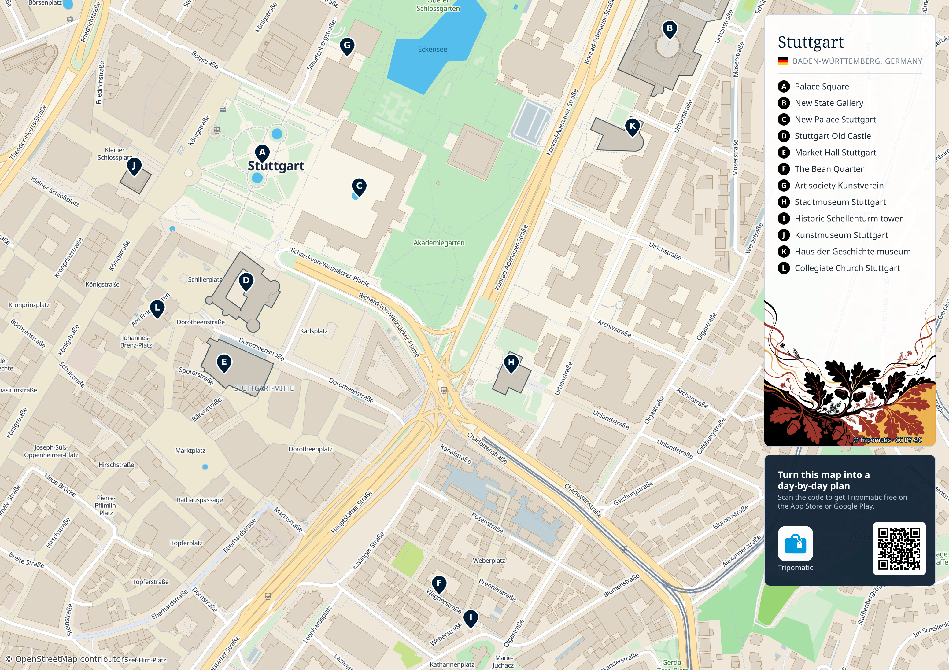 Stuttgart – printable tourist map with numbered top attractions