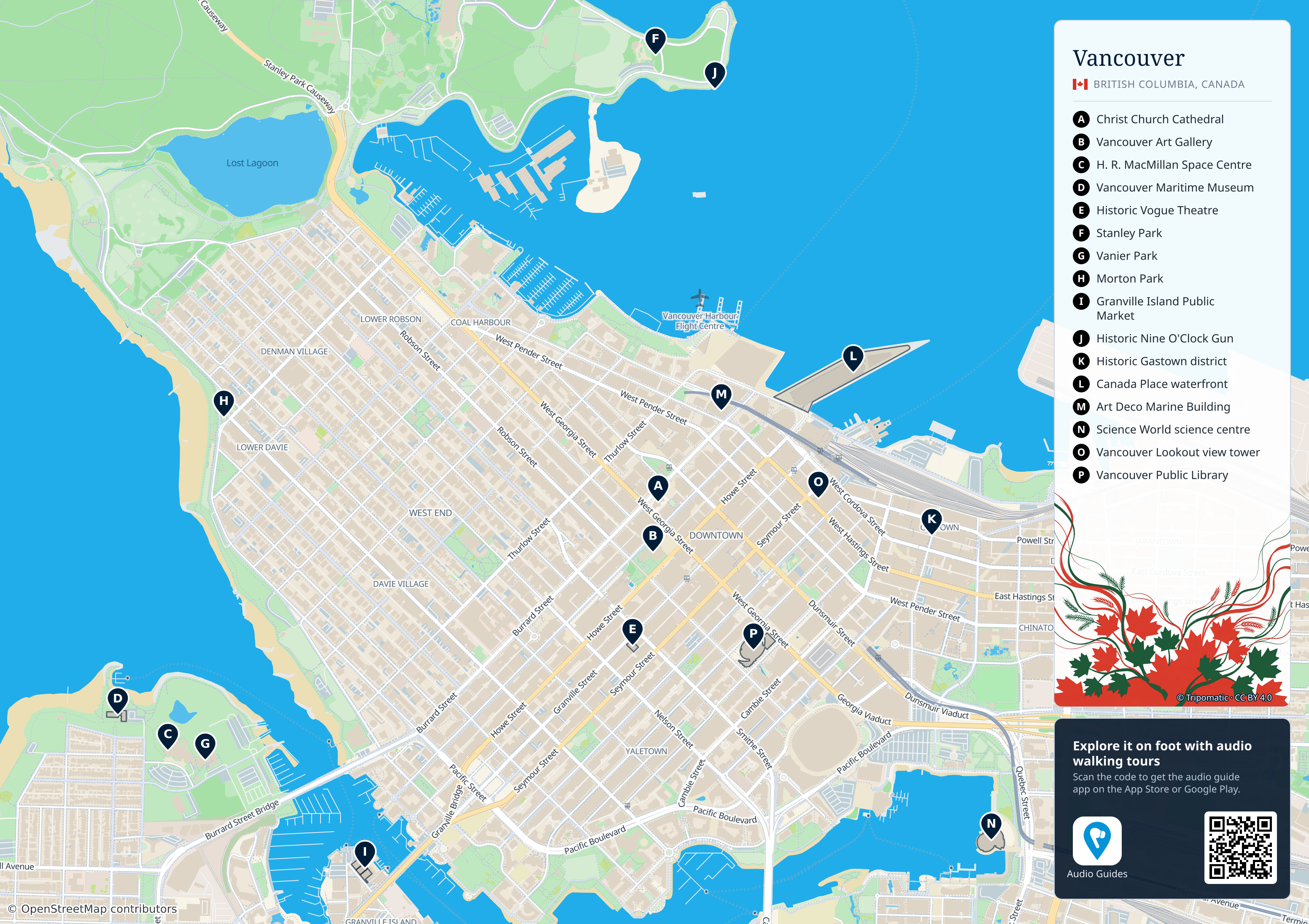 Vancouver – printable tourist map with numbered top attractions