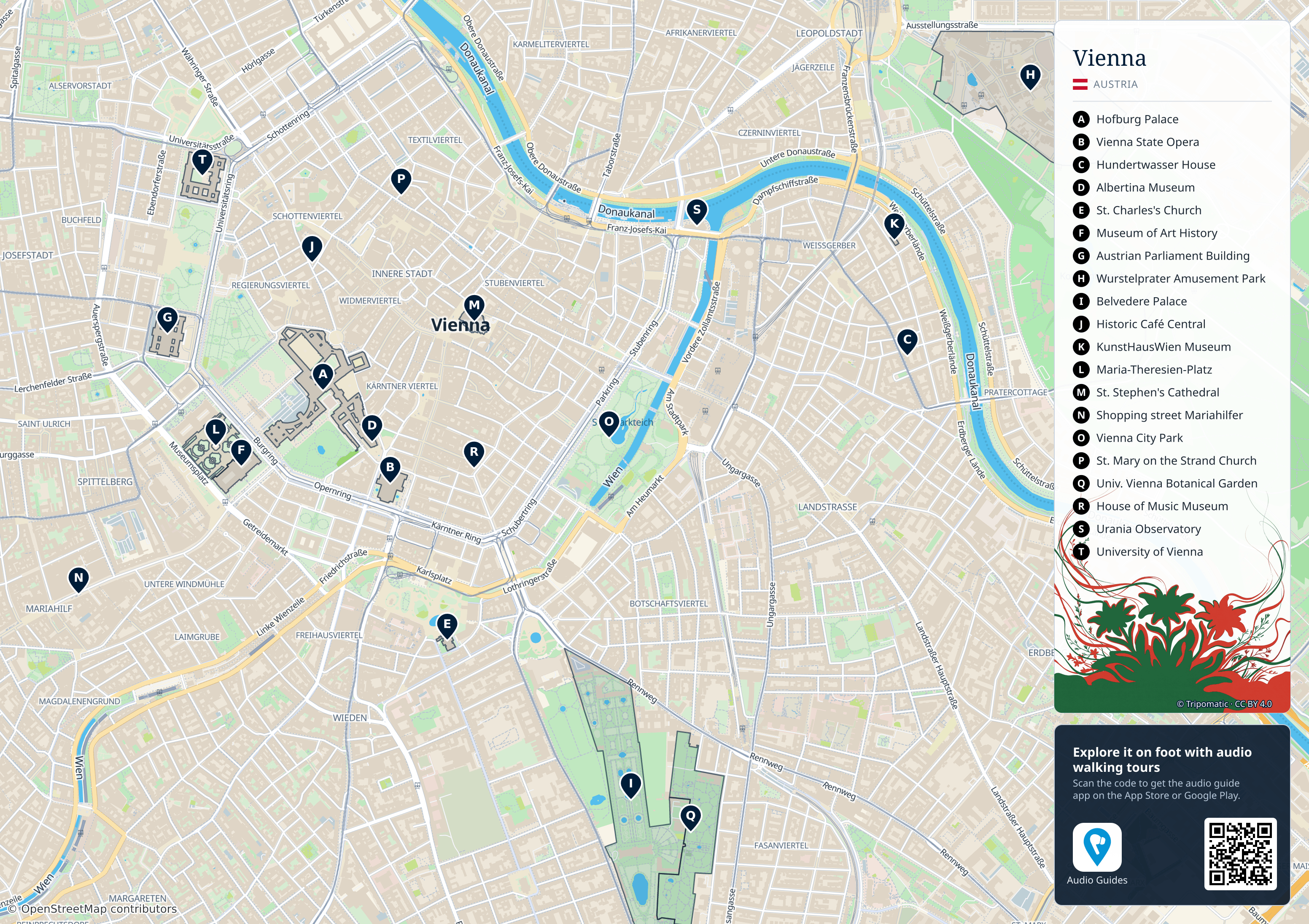 Vienna – printable tourist map with numbered top attractions