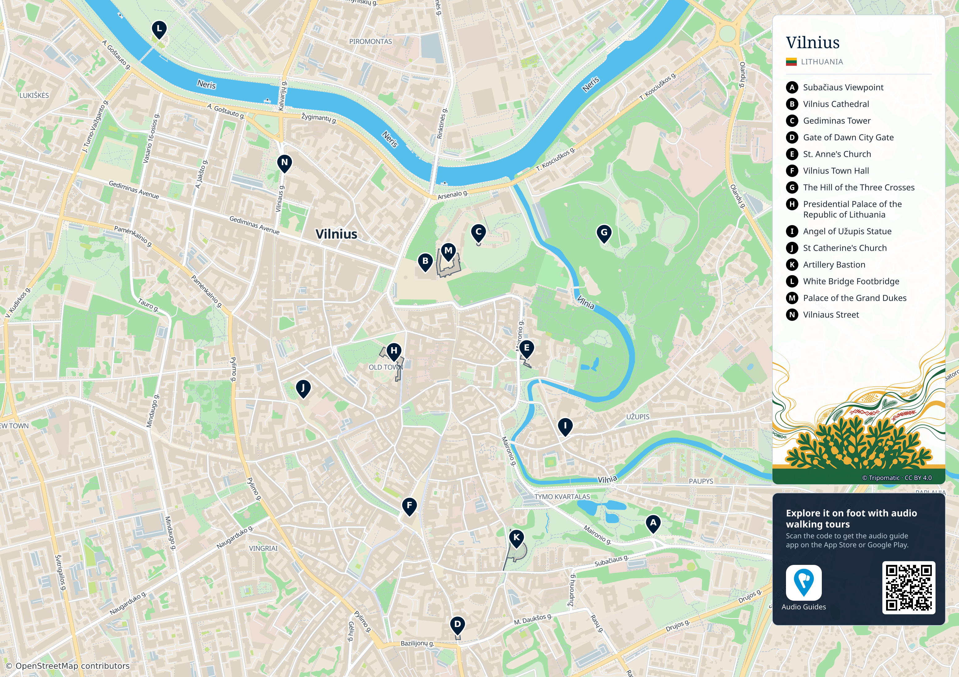 Vilnius City Municipality – printable tourist map with numbered top attractions