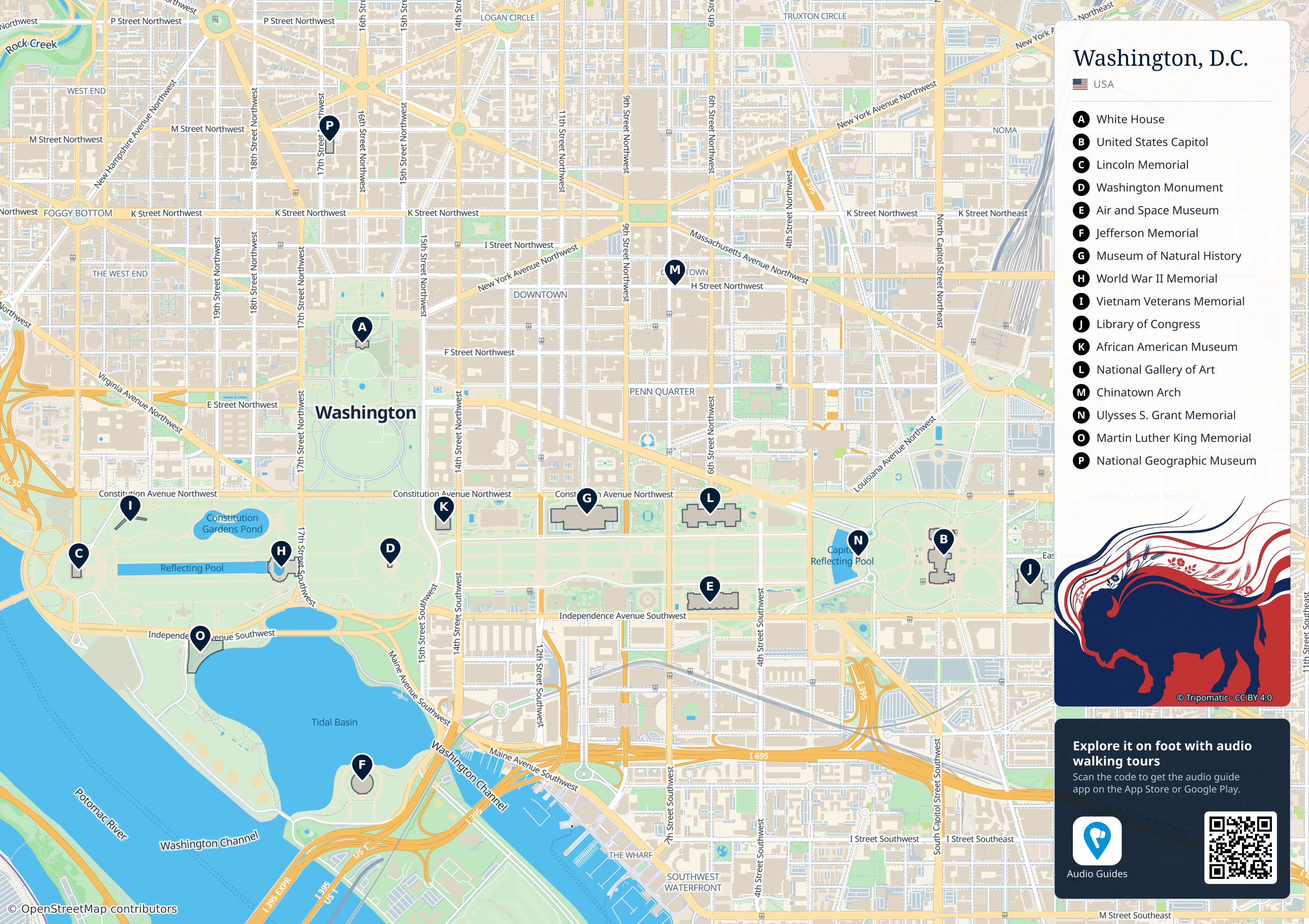 Washington, D.C. – printable tourist map with numbered top attractions