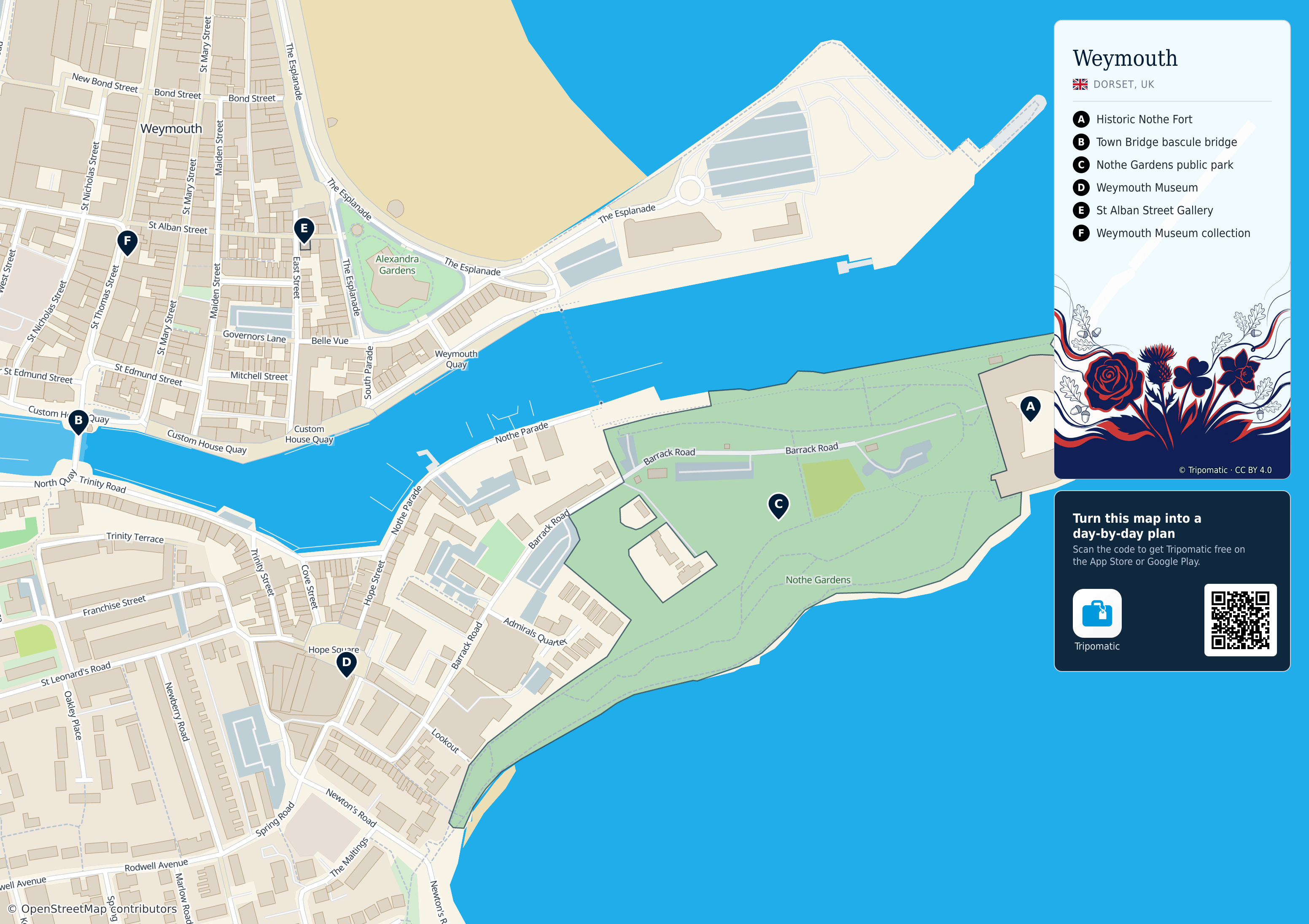 Weymouth – printable tourist map with numbered top attractions