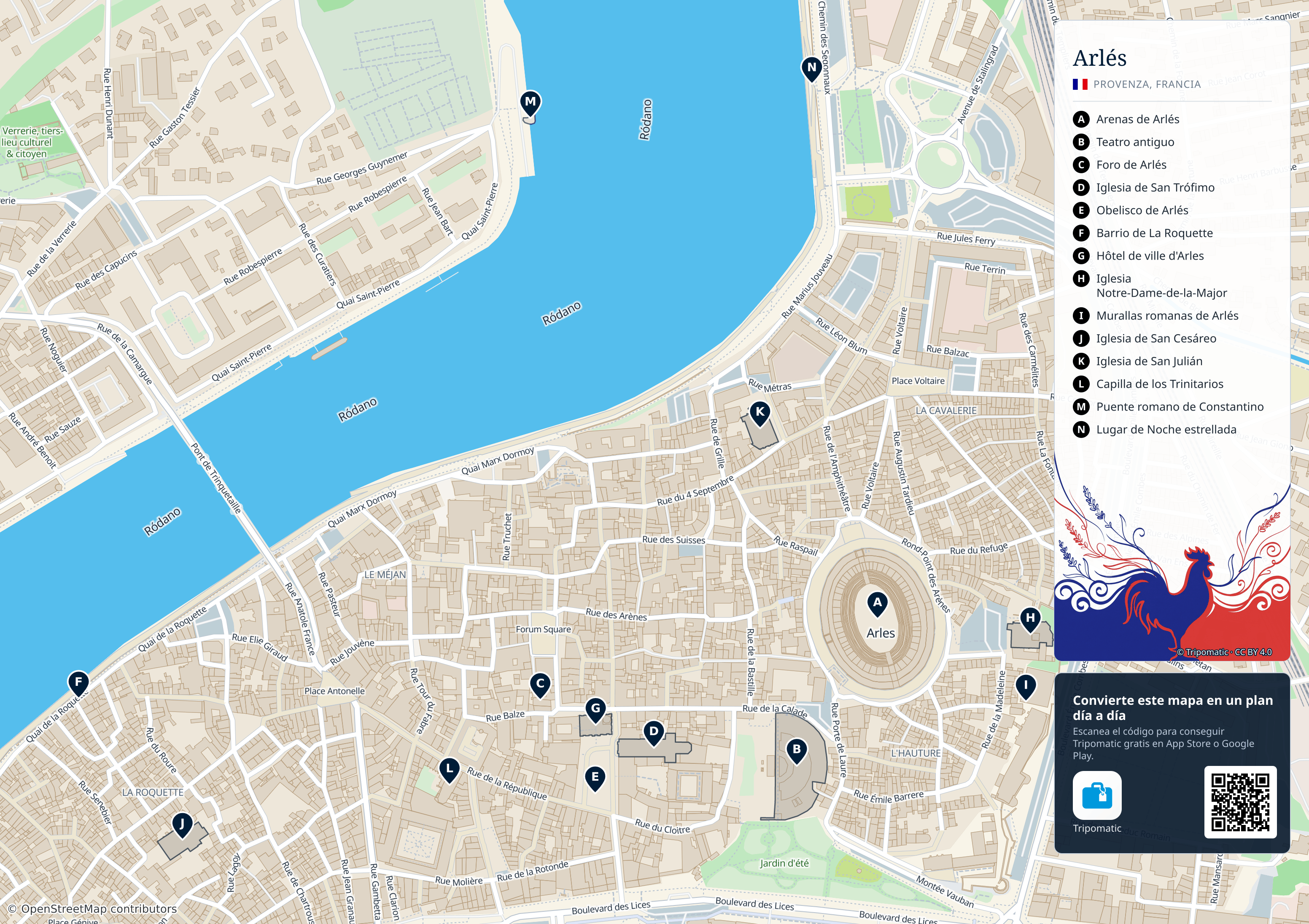 Arlés – mapa turístico para imprimir con las principales atracciones numeradas
