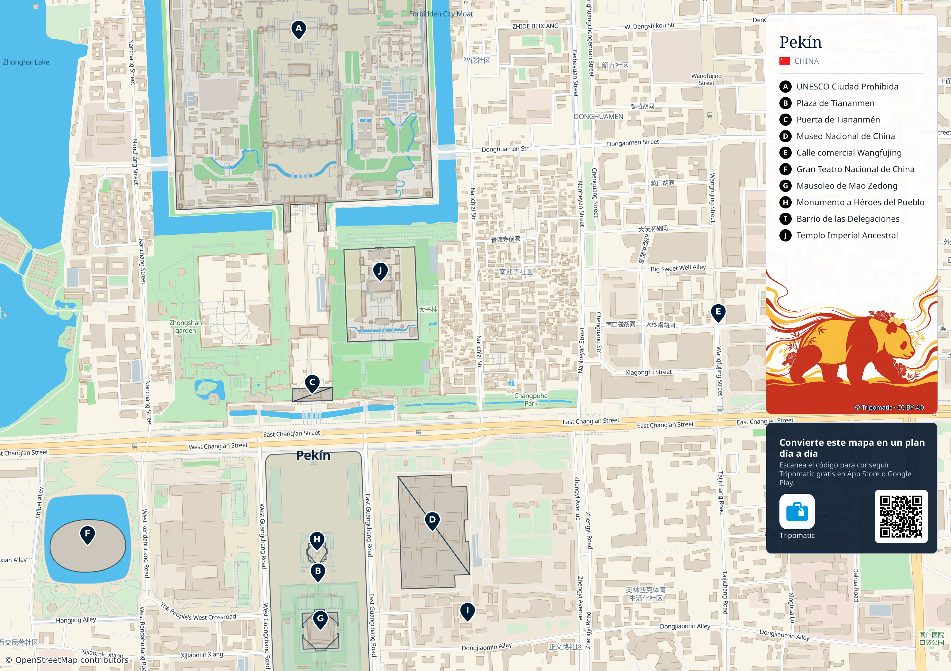 Pekín – mapa turístico para imprimir con las principales atracciones numeradas