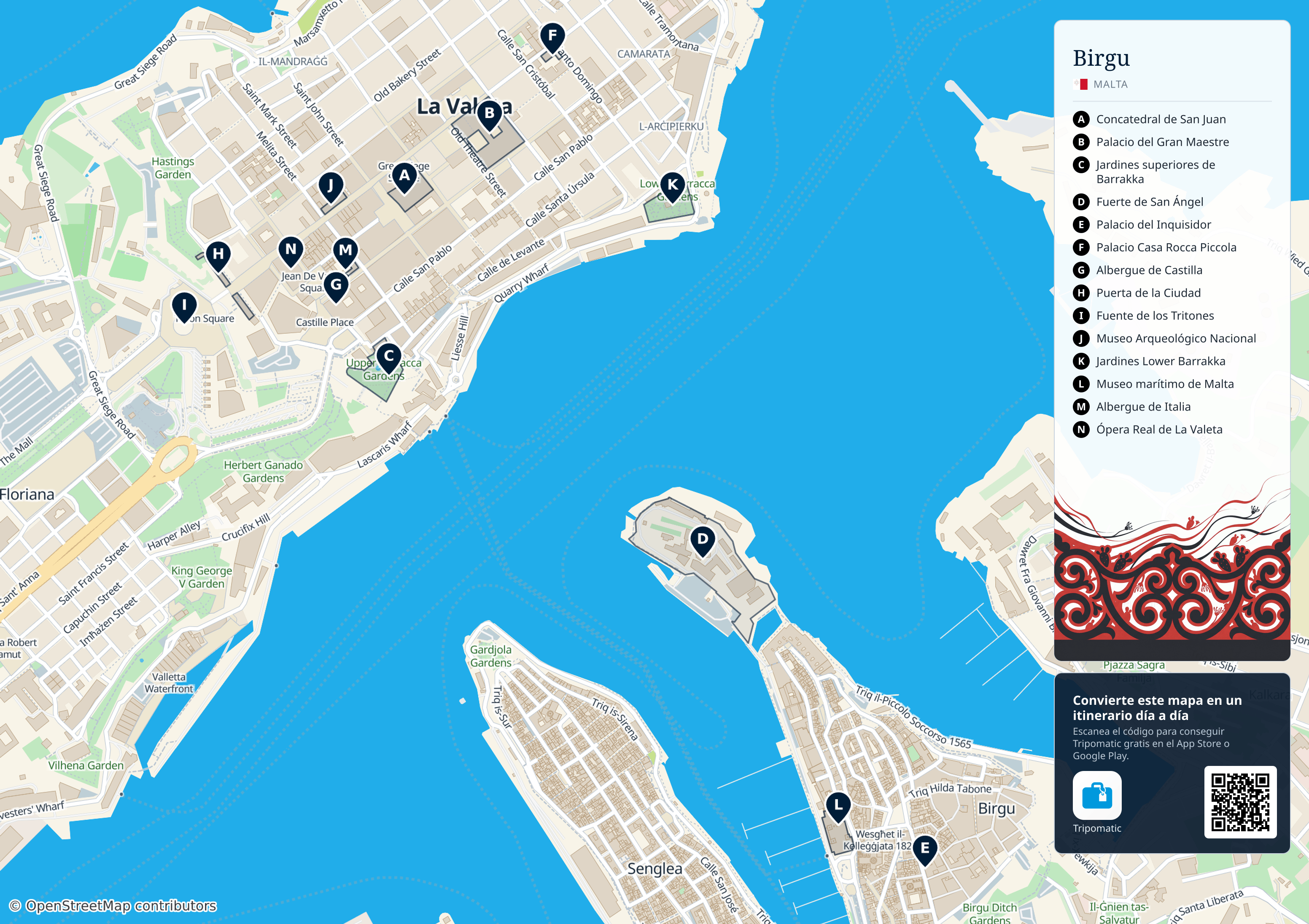 Birgu – mapa turístico imprimible con las principales atracciones numeradas