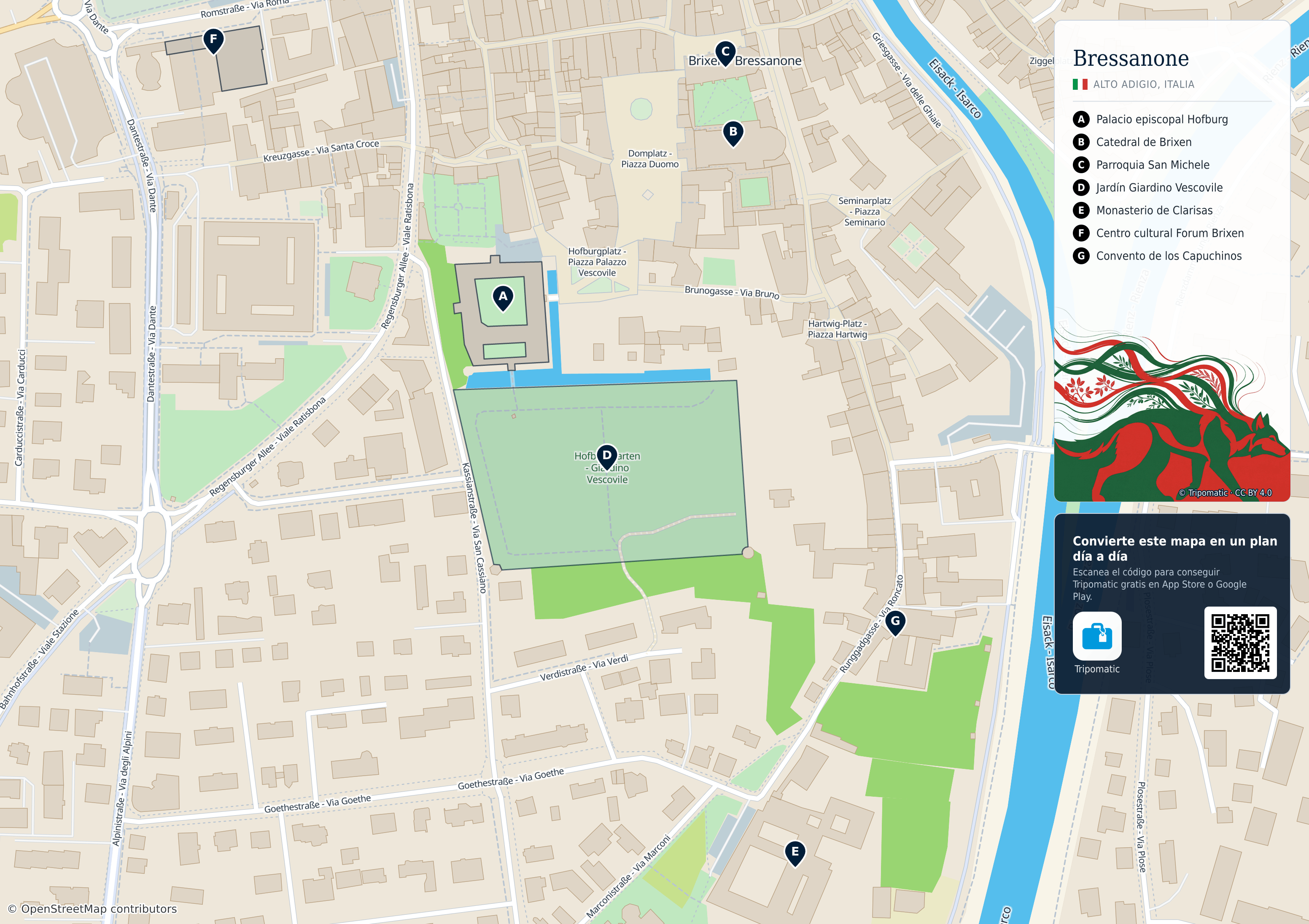 Bresanona – mapa turístico para imprimir con las principales atracciones numeradas