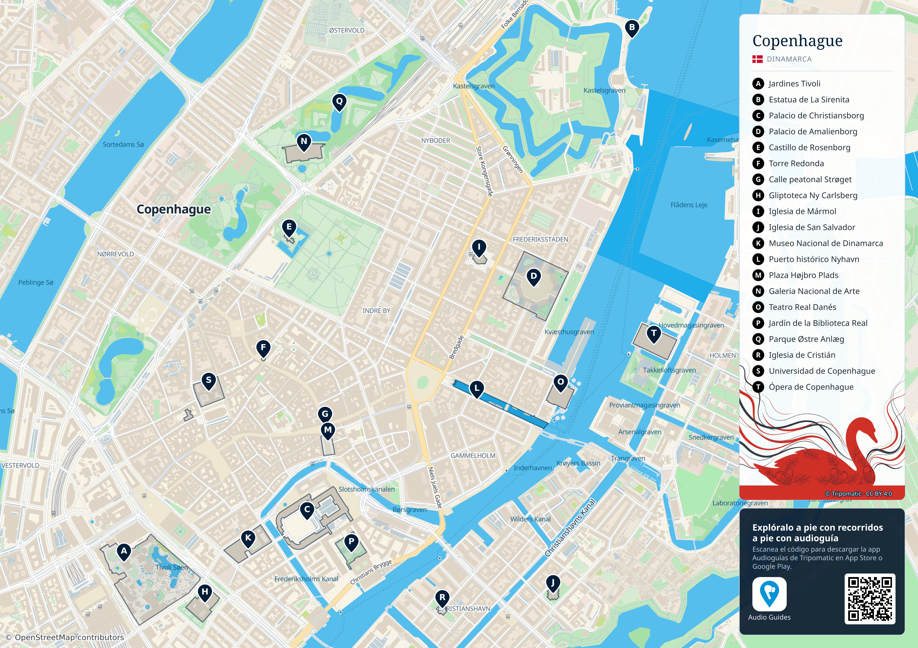 Copenhague – mapa turístico para imprimir con las principales atracciones numeradas