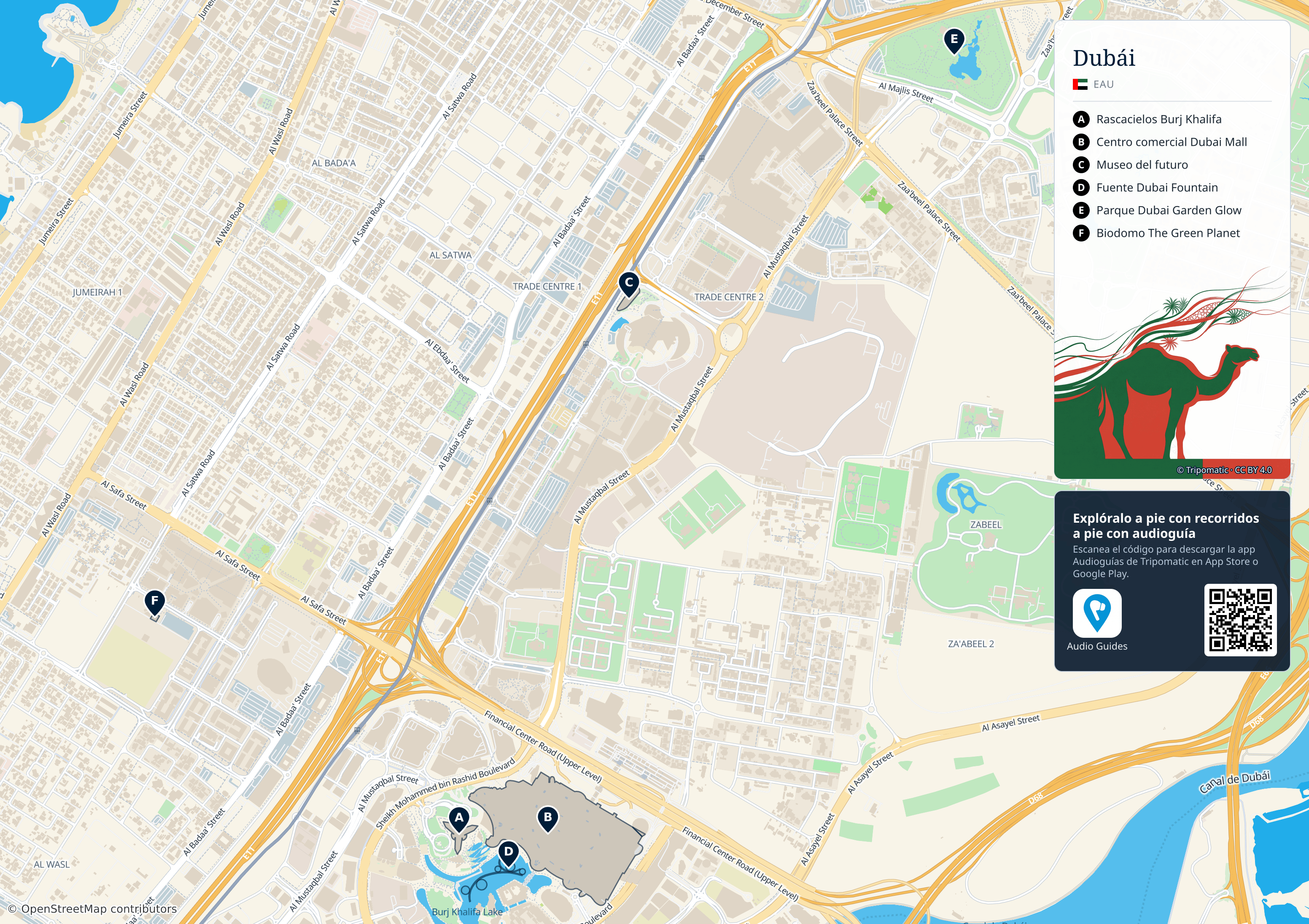 Dubái – mapa turístico para imprimir con las principales atracciones numeradas