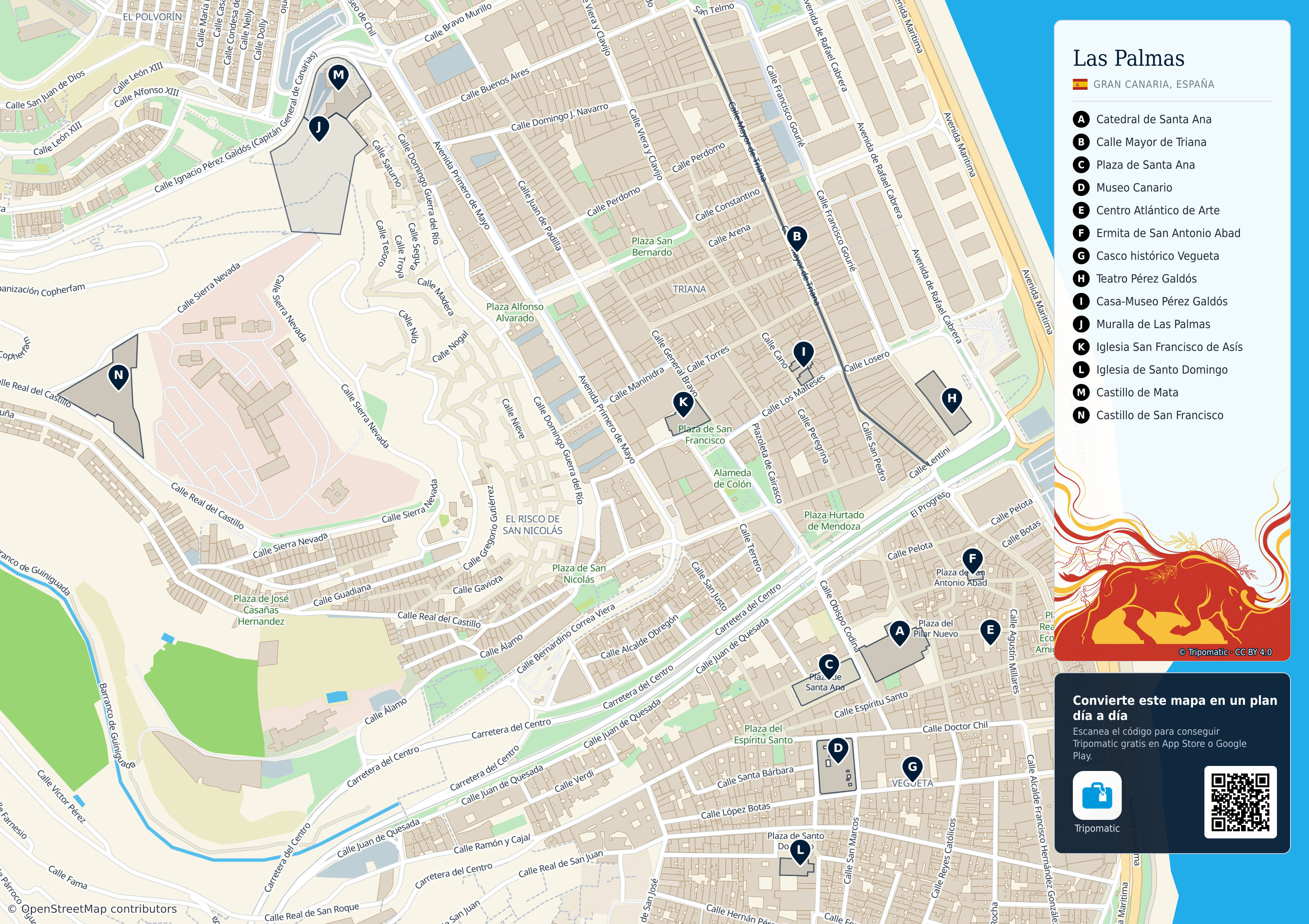 Las Palmas de Gran Canaria – mapa turístico para imprimir con las principales atracciones numeradas