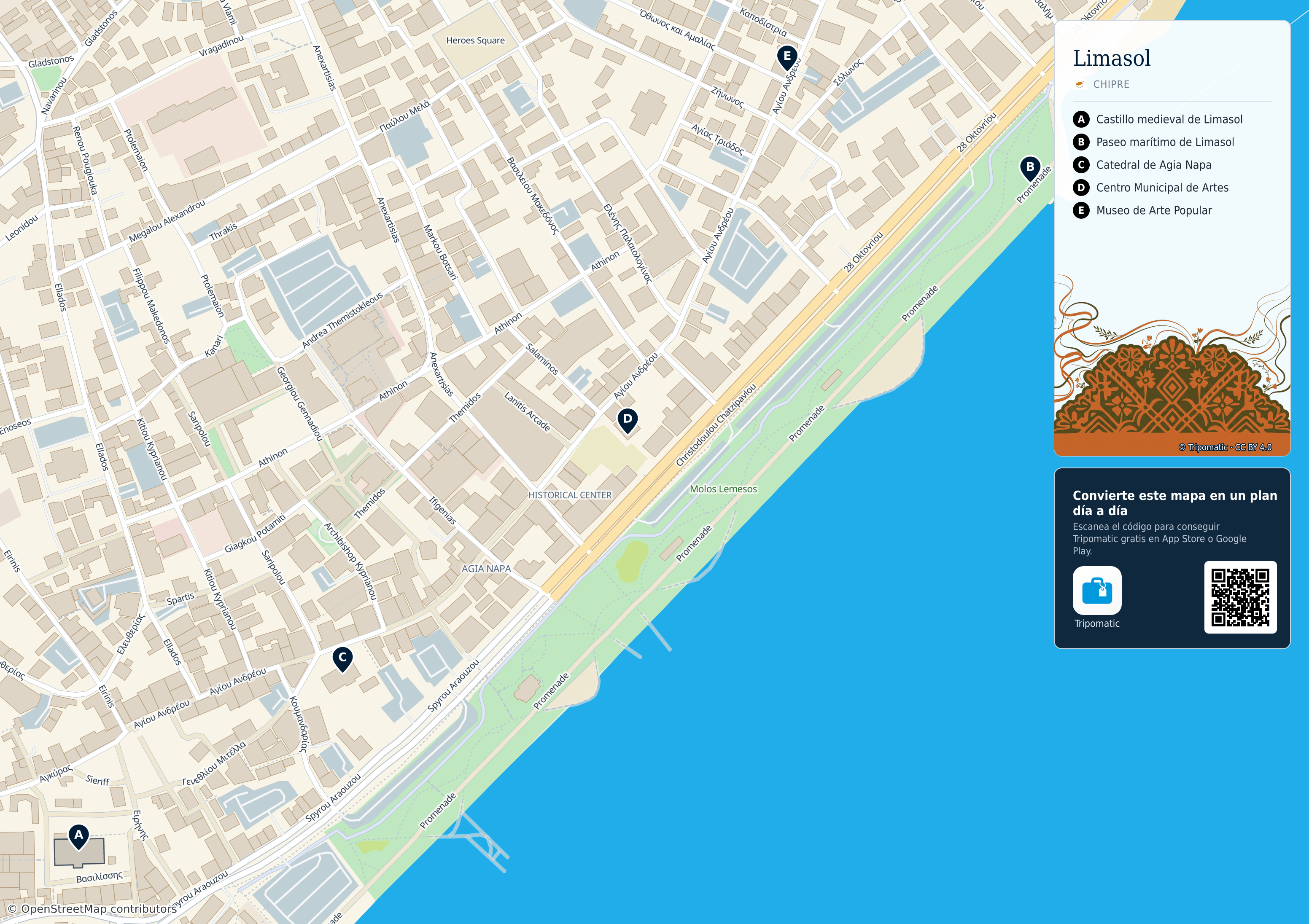 Limasol – mapa turístico para imprimir con las principales atracciones numeradas