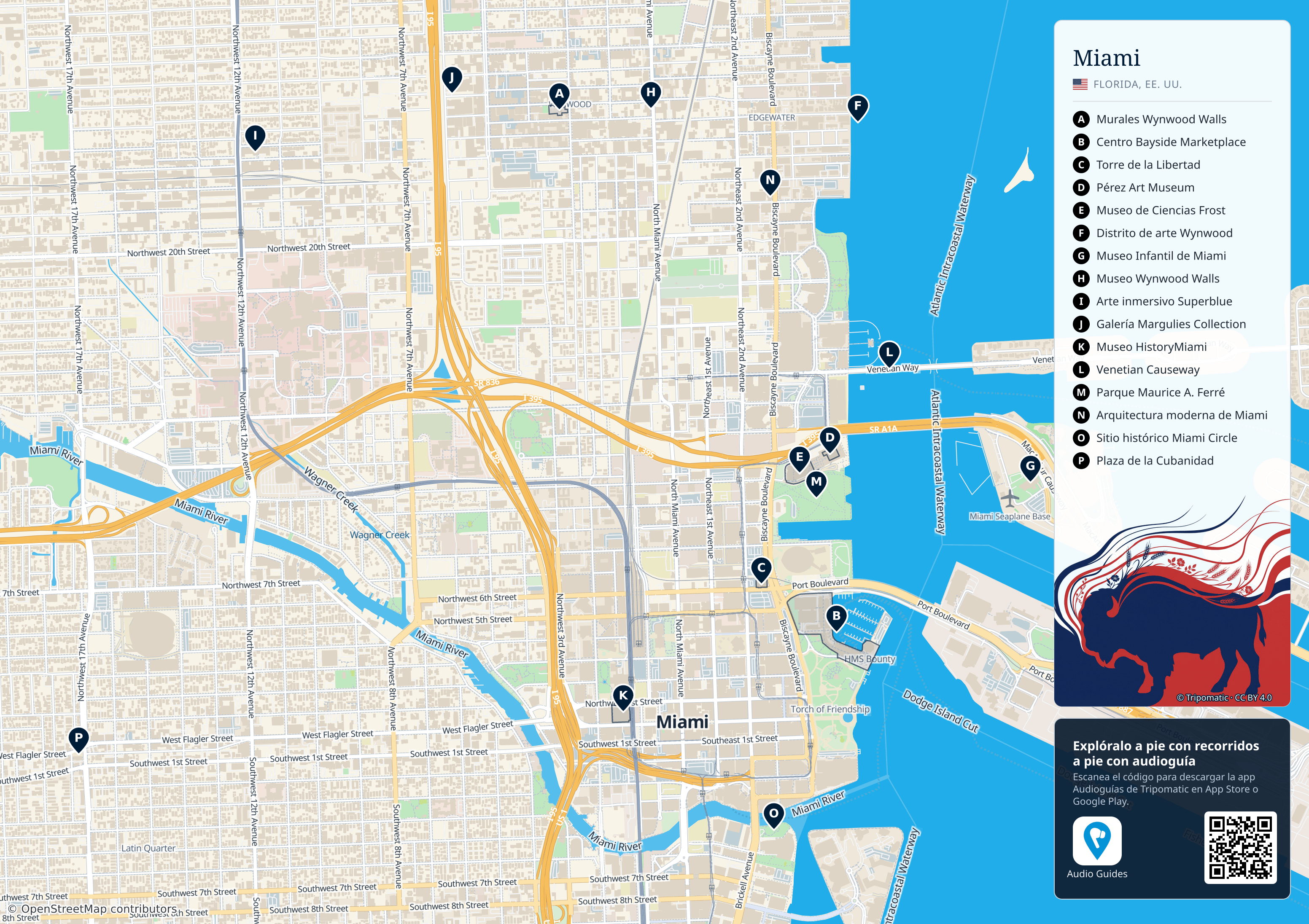 Miami – mapa turístico para imprimir con las principales atracciones numeradas
