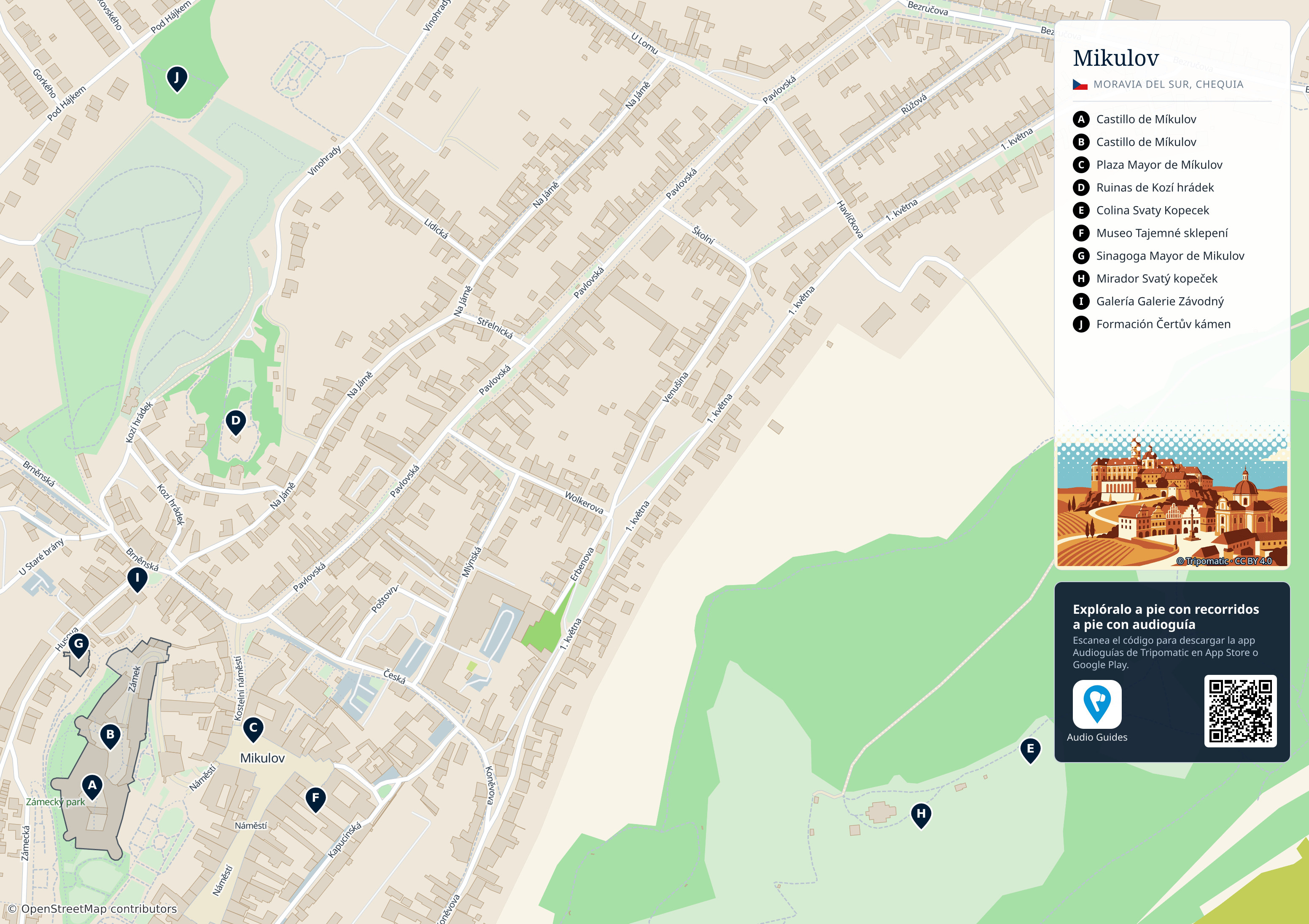 Mikulov – mapa turístico para imprimir con las principales atracciones numeradas