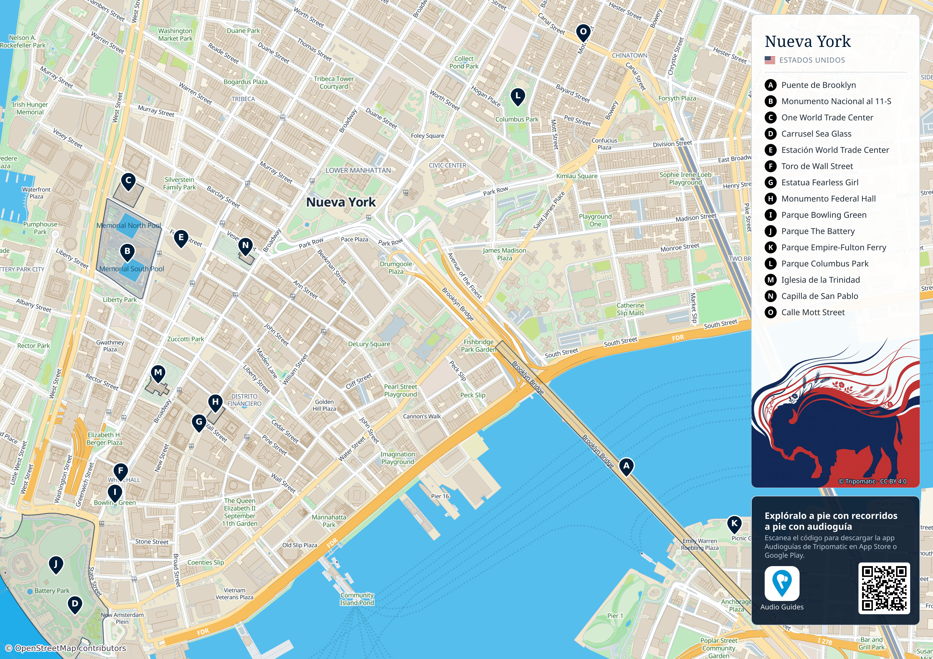 Nueva York – mapa turístico para imprimir con las principales atracciones numeradas