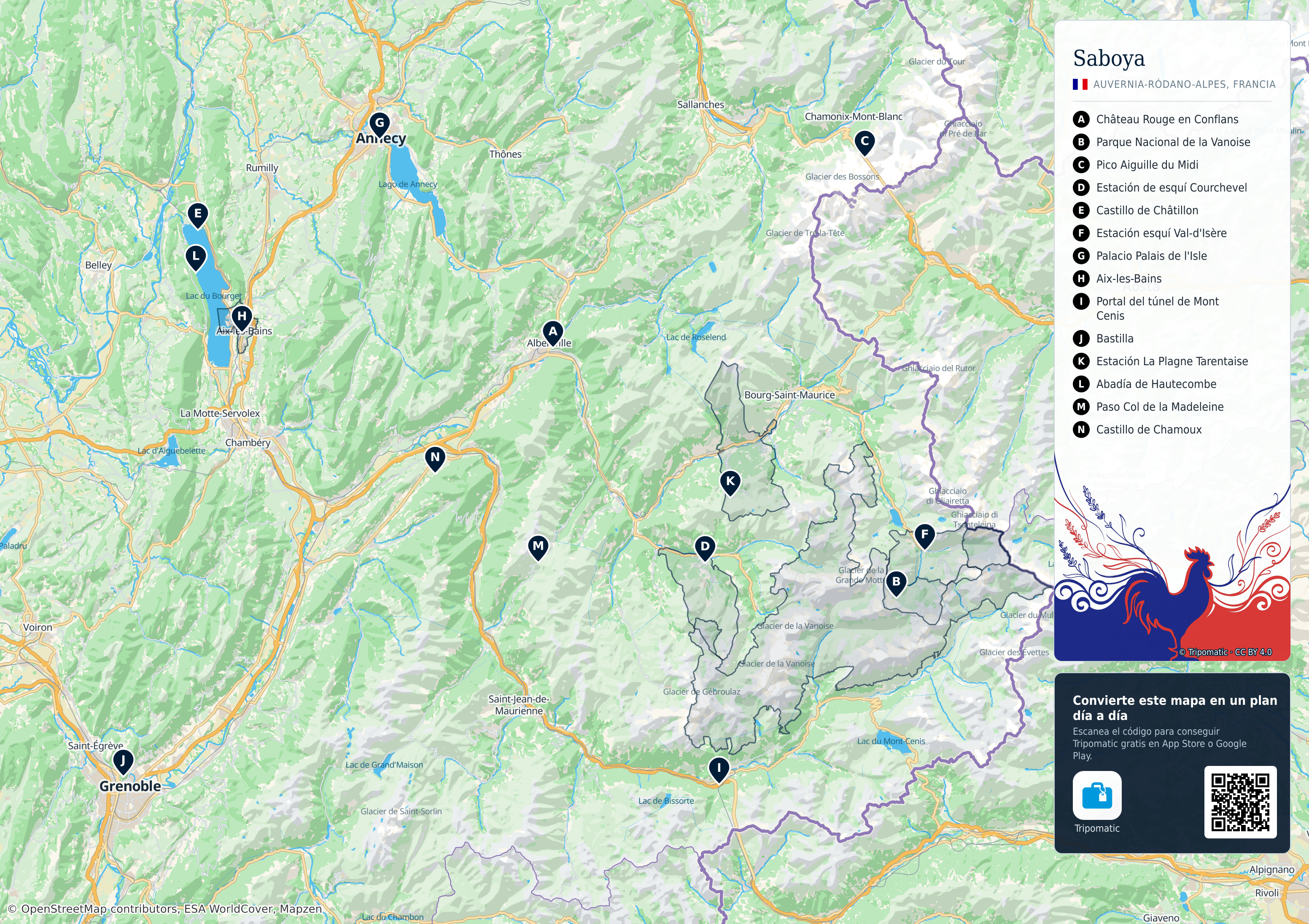 Saboya – mapa turístico para imprimir con las principales atracciones numeradas