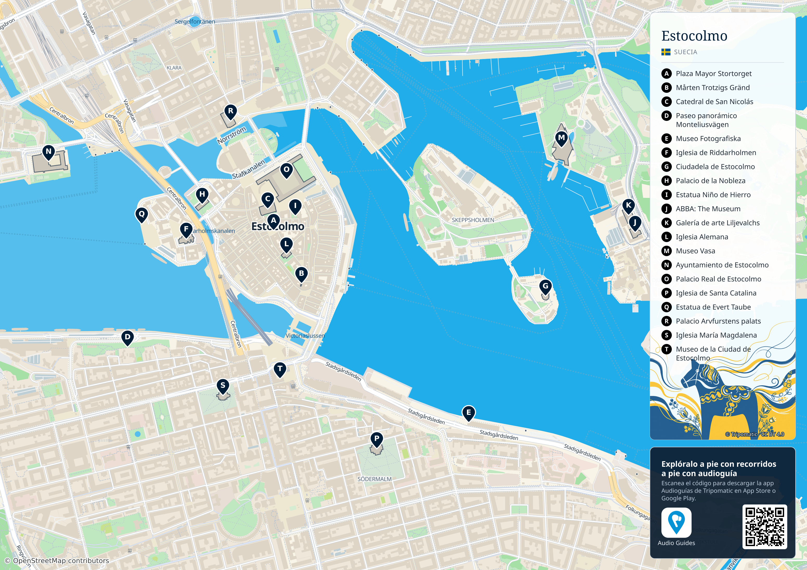 Estocolmo – mapa turístico para imprimir con las principales atracciones numeradas