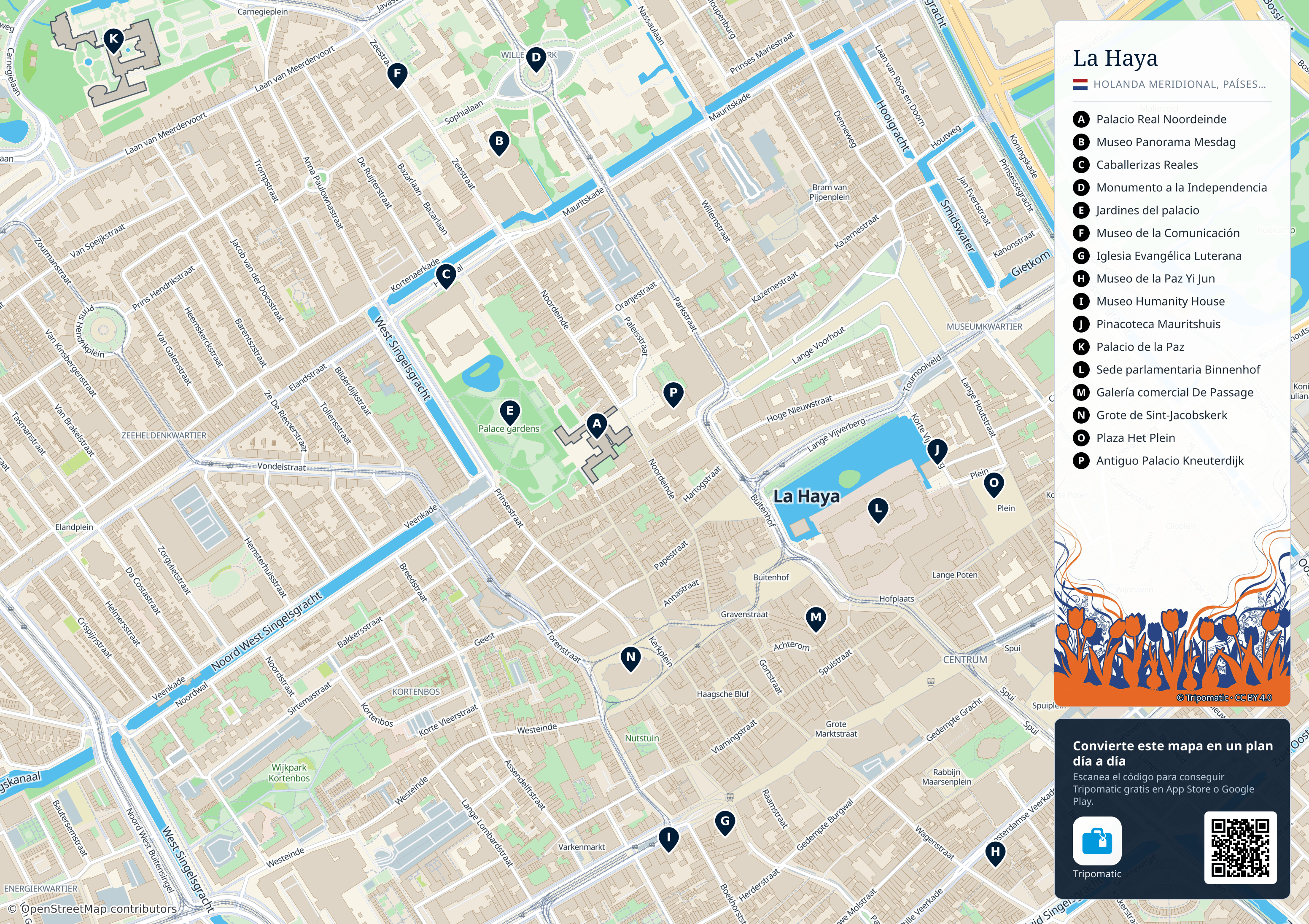 La Haya – mapa turístico para imprimir con las principales atracciones numeradas
