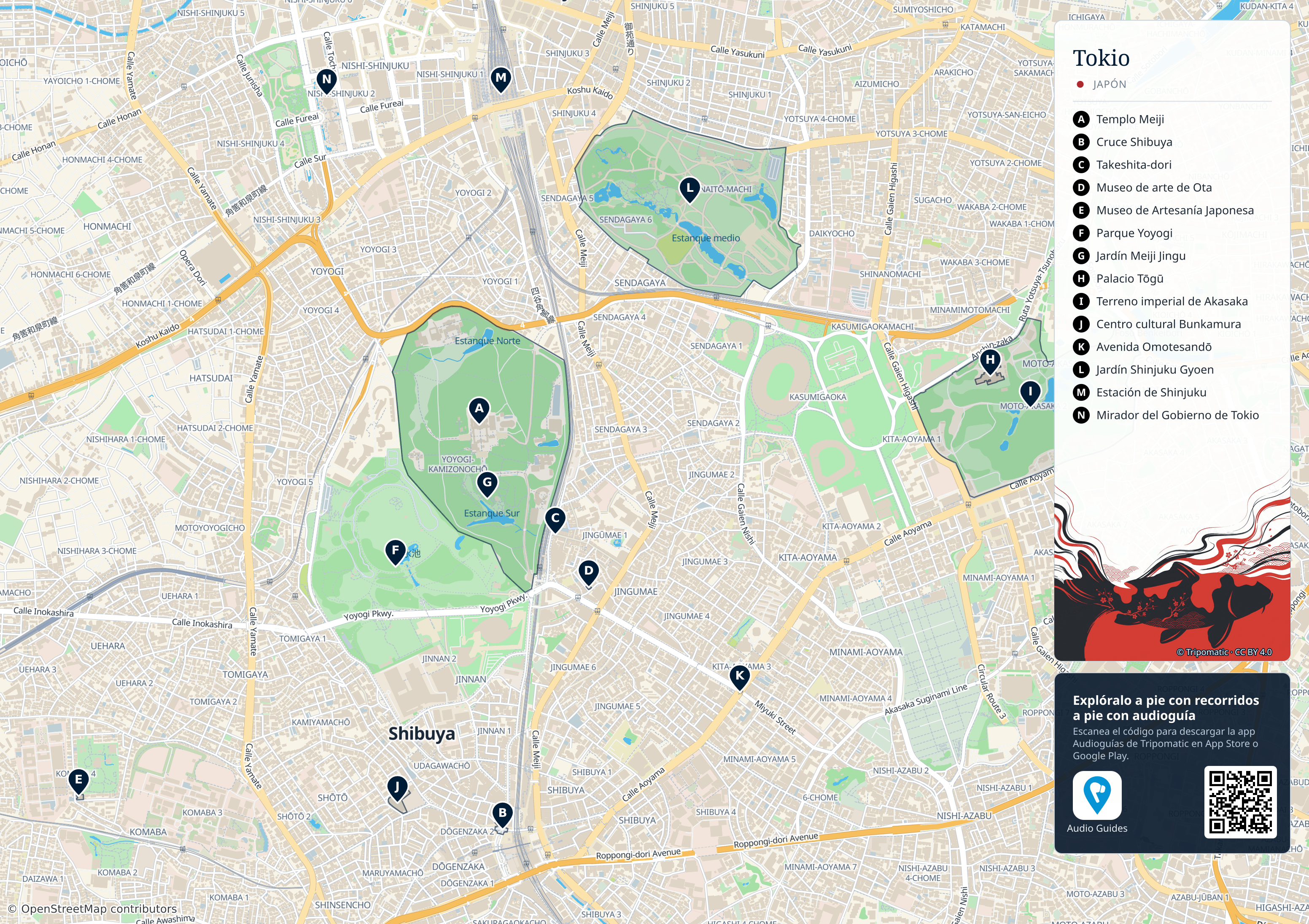 Tokio – mapa turístico para imprimir con las principales atracciones numeradas