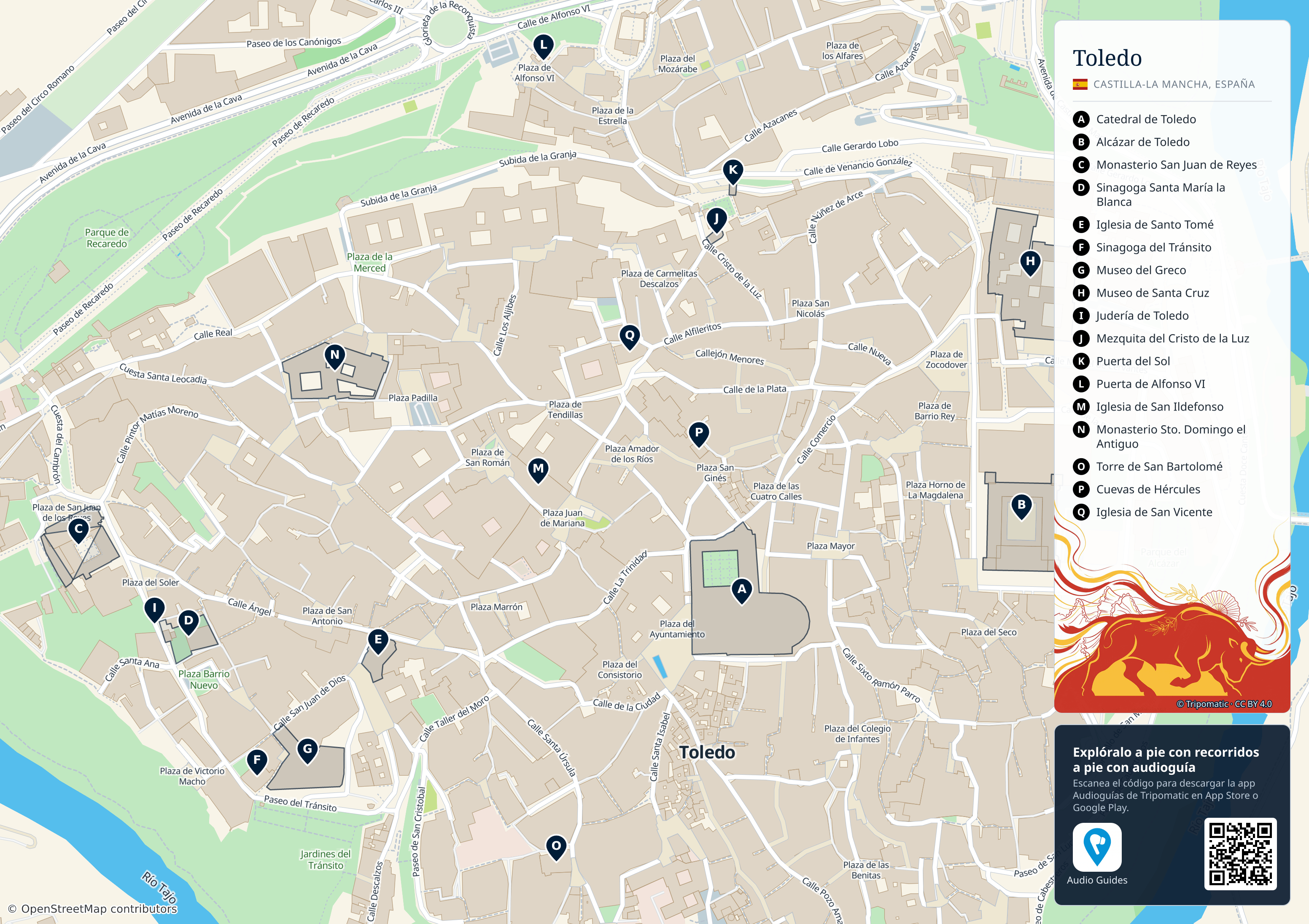 Toledo – mapa turístico para imprimir con las principales atracciones numeradas