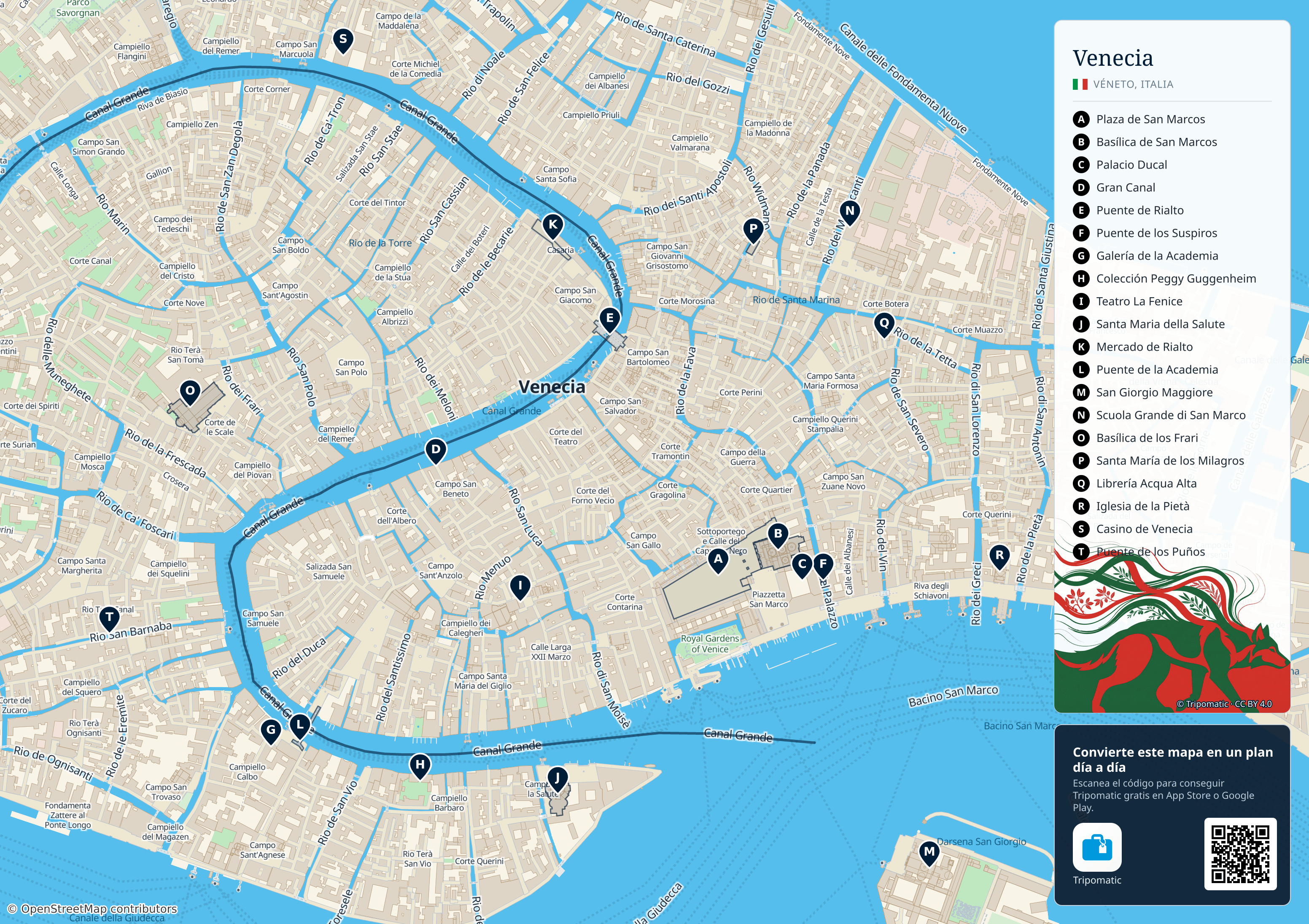 Venecia – mapa turístico para imprimir con las principales atracciones numeradas