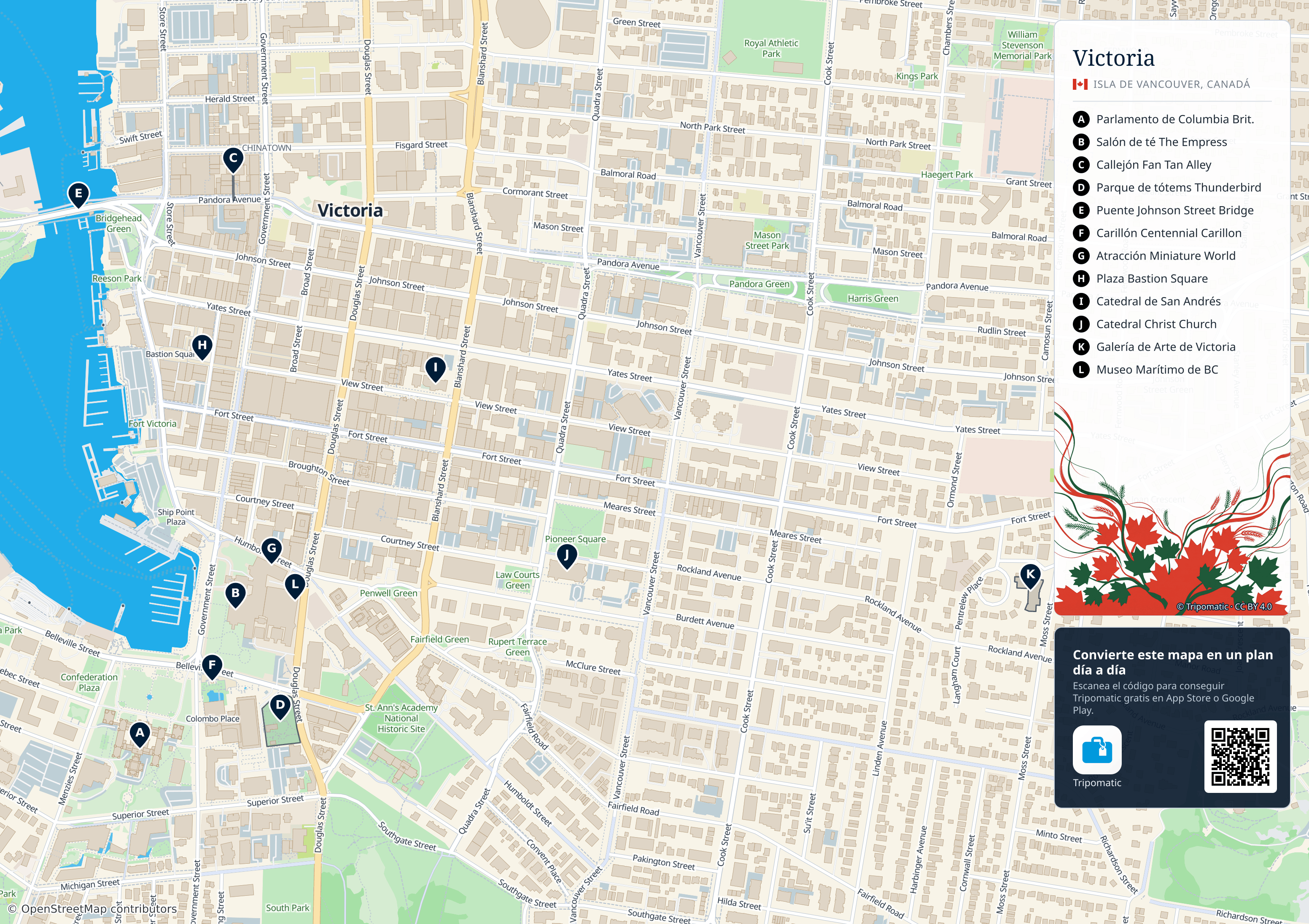 Victoria – mapa turístico para imprimir con las principales atracciones numeradas