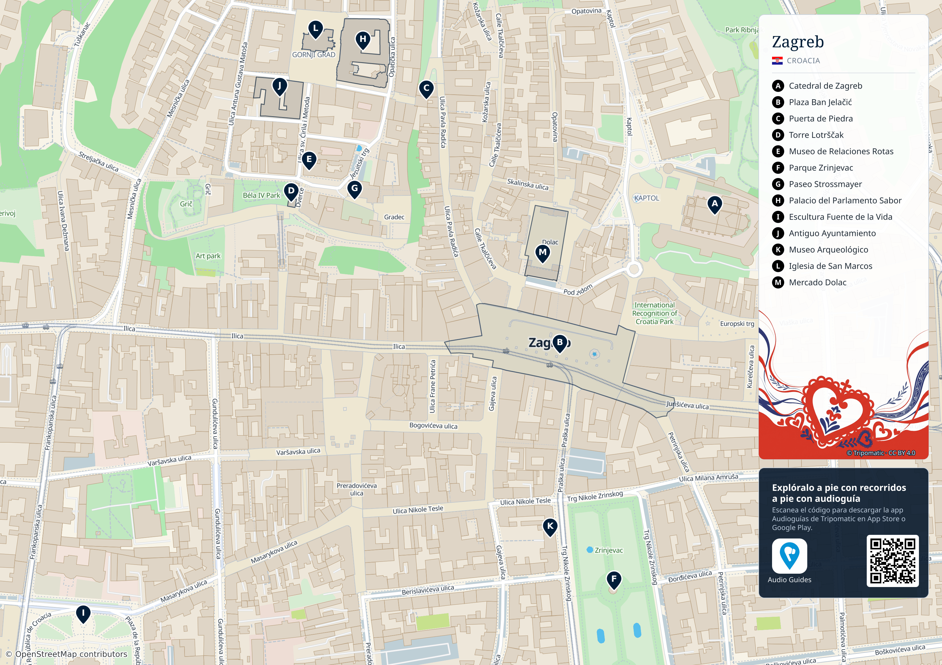 Zagreb – mapa turístico para imprimir con las principales atracciones numeradas