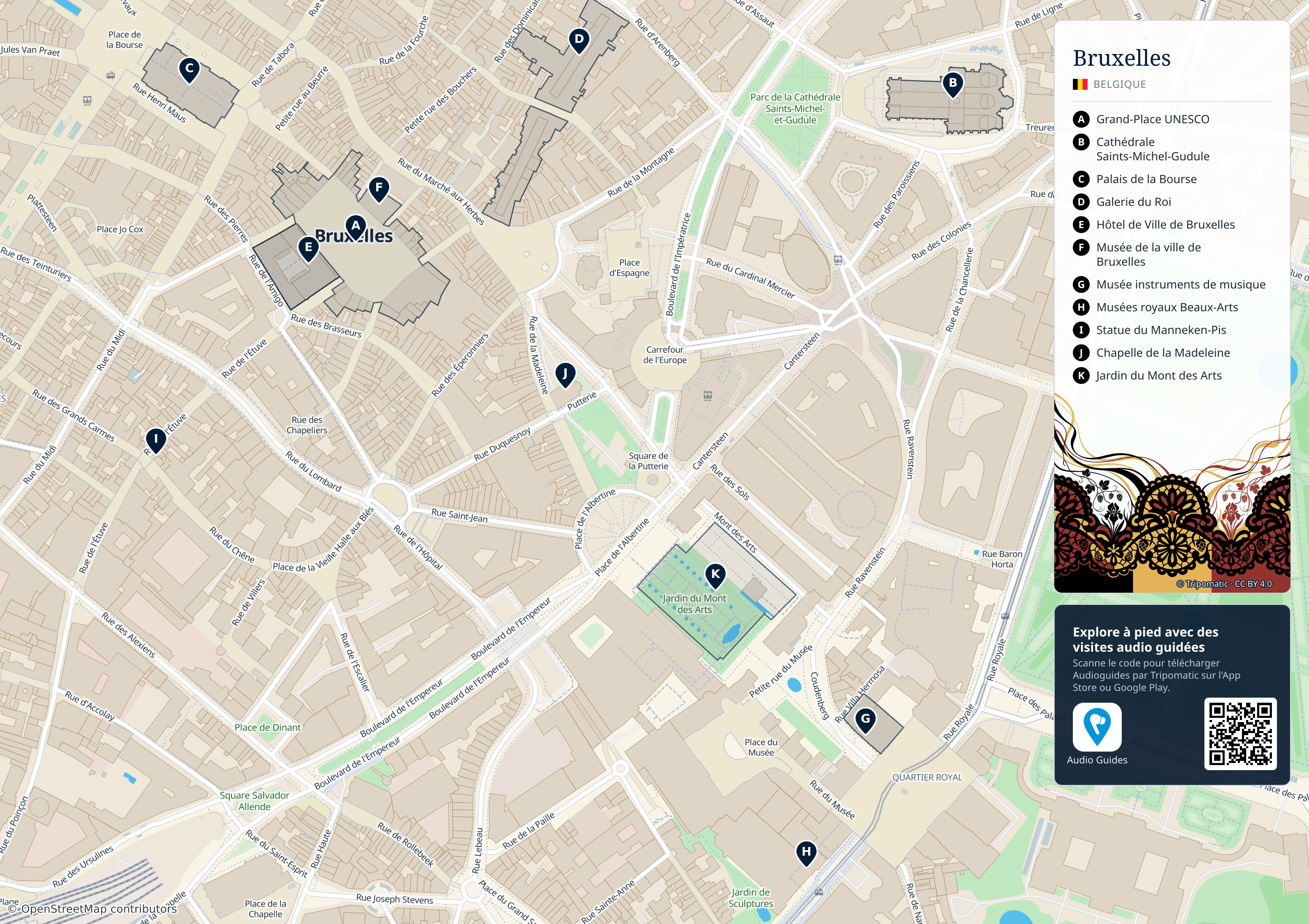 Bruxelles – carte touristique imprimable avec attractions majeures numérotées