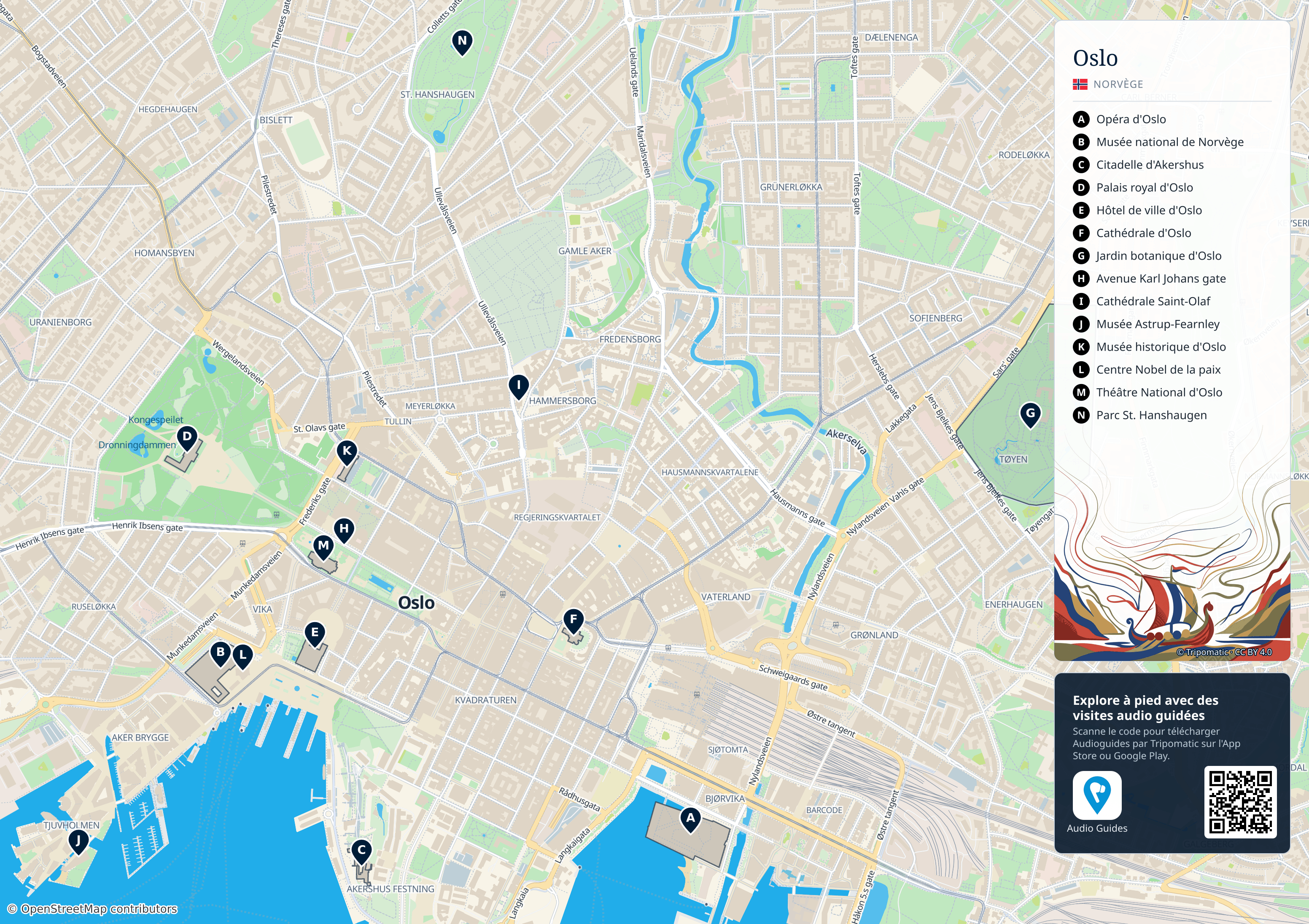 Oslo – carte touristique imprimable avec attractions majeures numérotées
