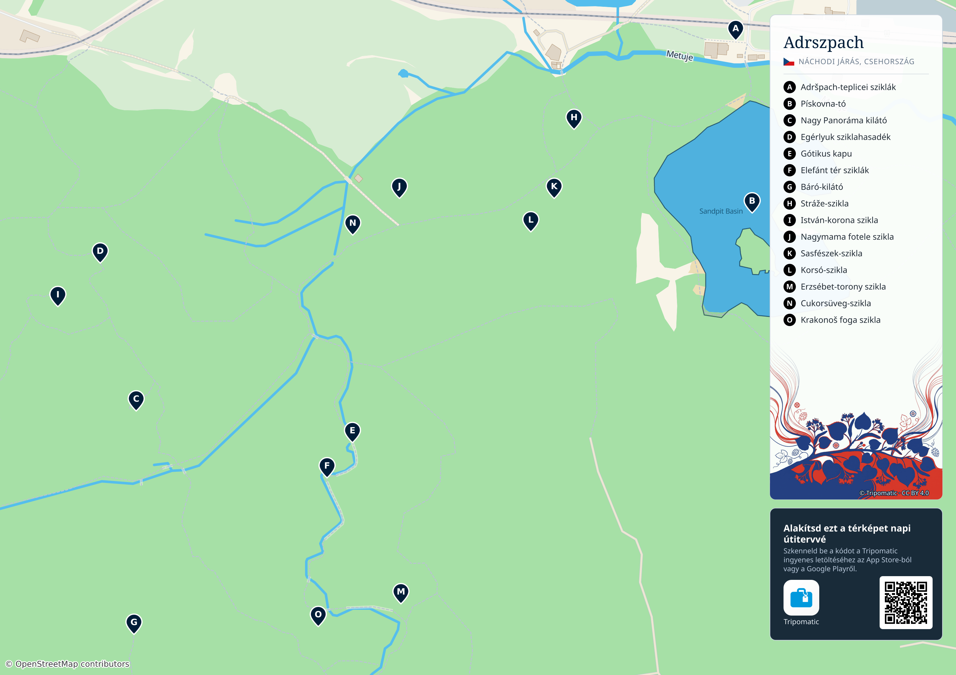 Adrszpach – nyomtatható turistatérkép számozott legfontosabb látnivalókkal