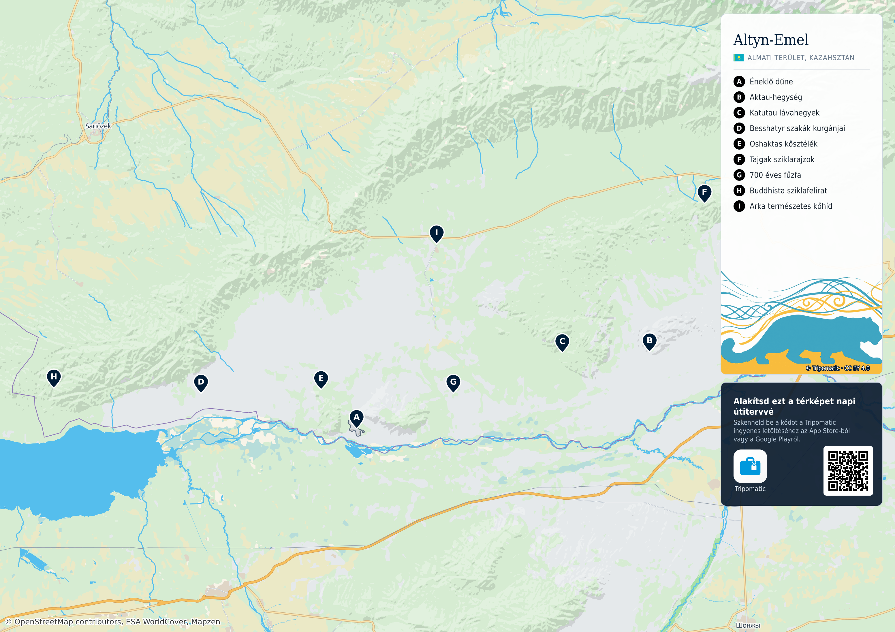 Tatter Map Altyn-Emel Nemzeti Park – Nyomtatható turistatérkép