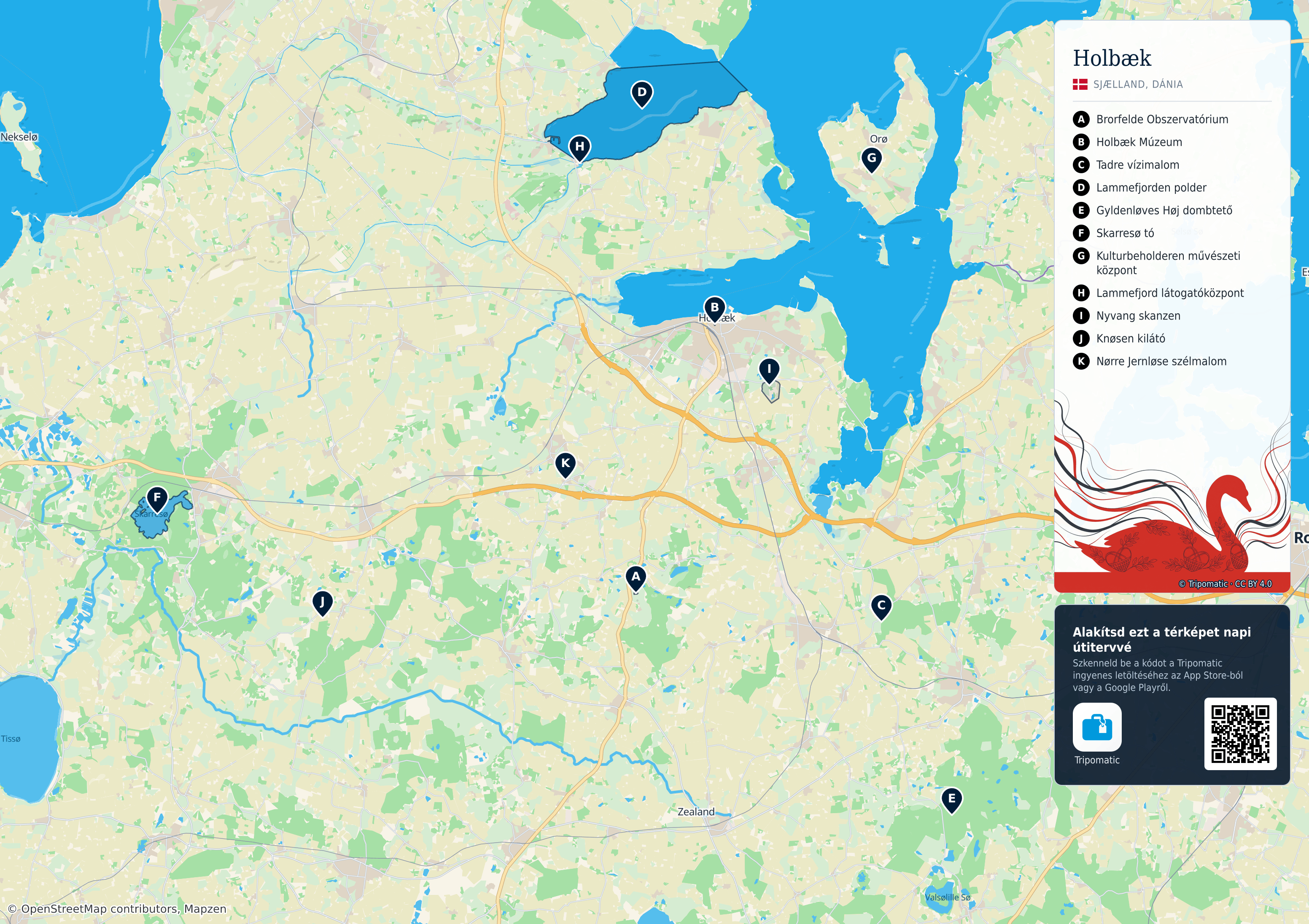 Holbæk község – nyomtatható turistatérkép számozott legfontosabb látnivalókkal