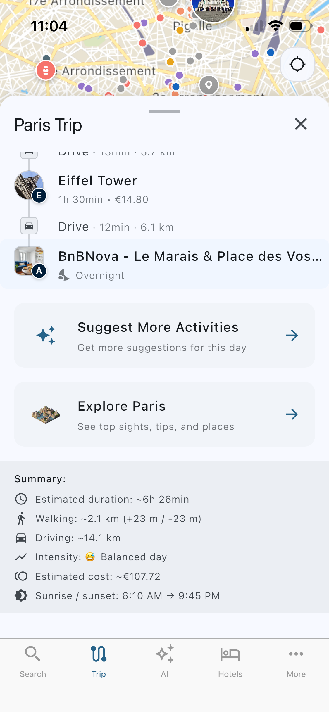 Trip cost estimator in Tripomatic