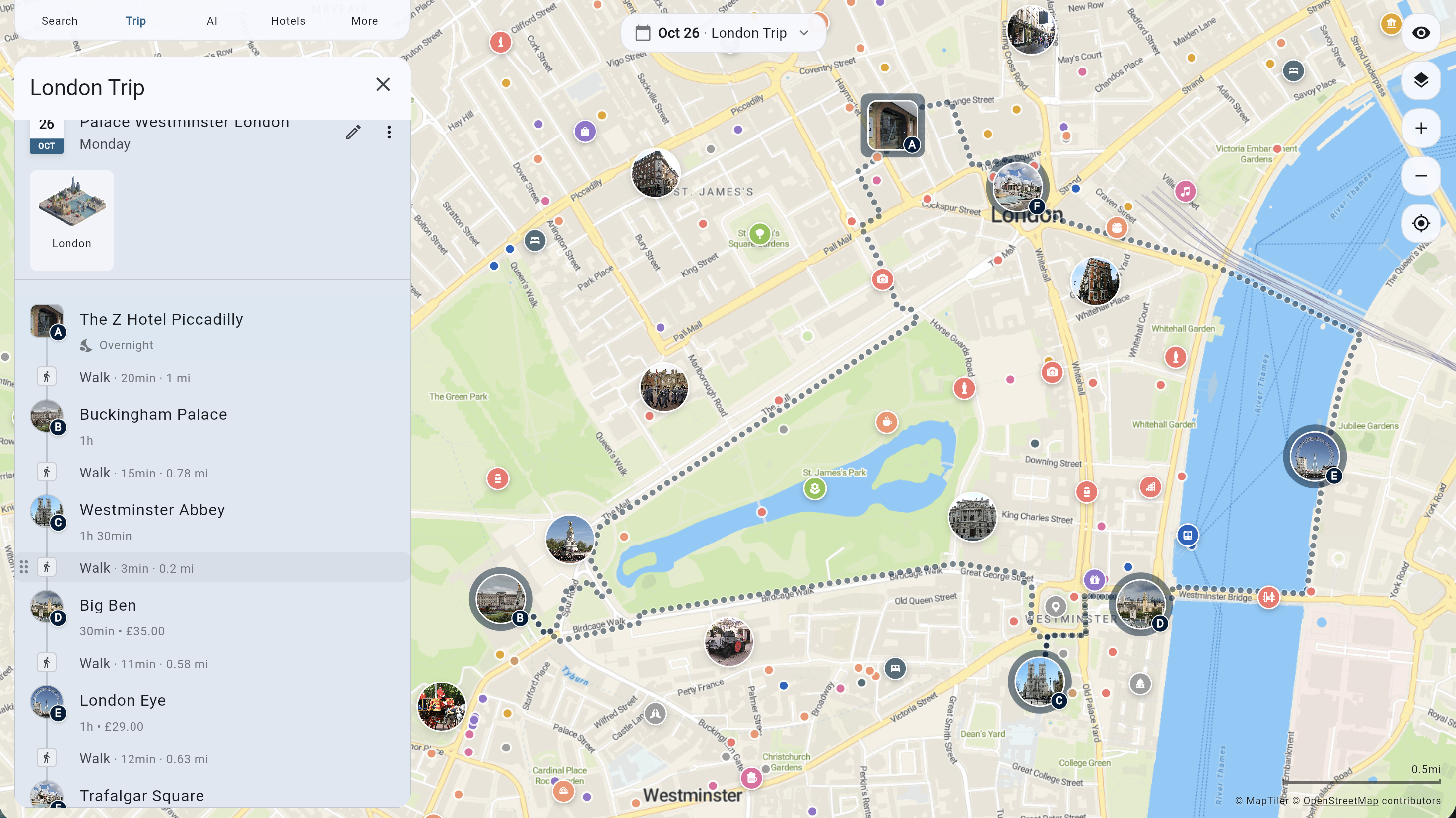 Day-by-day trip itinerary planner in Tripomatic