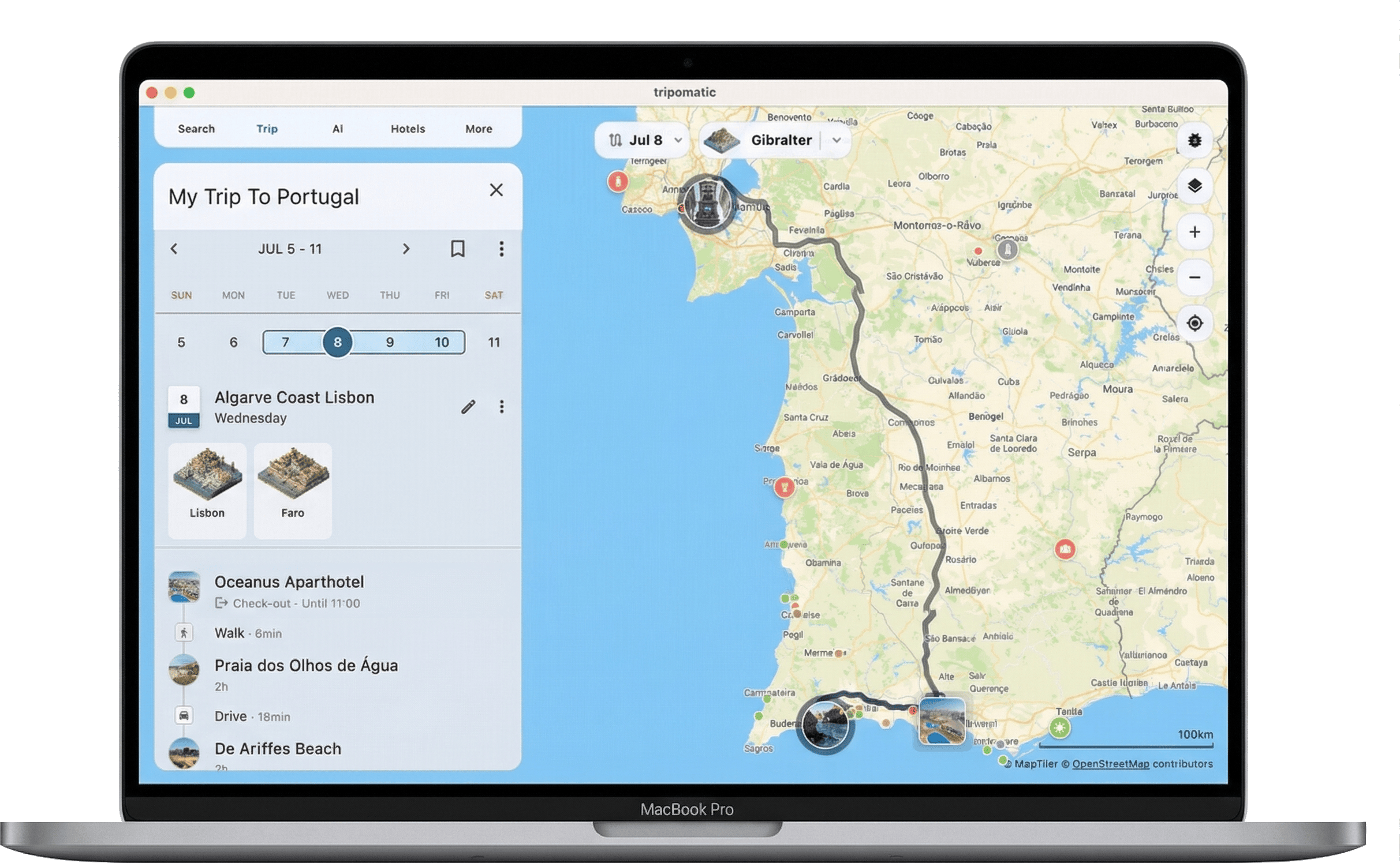 Tripomatic trip planner on laptop