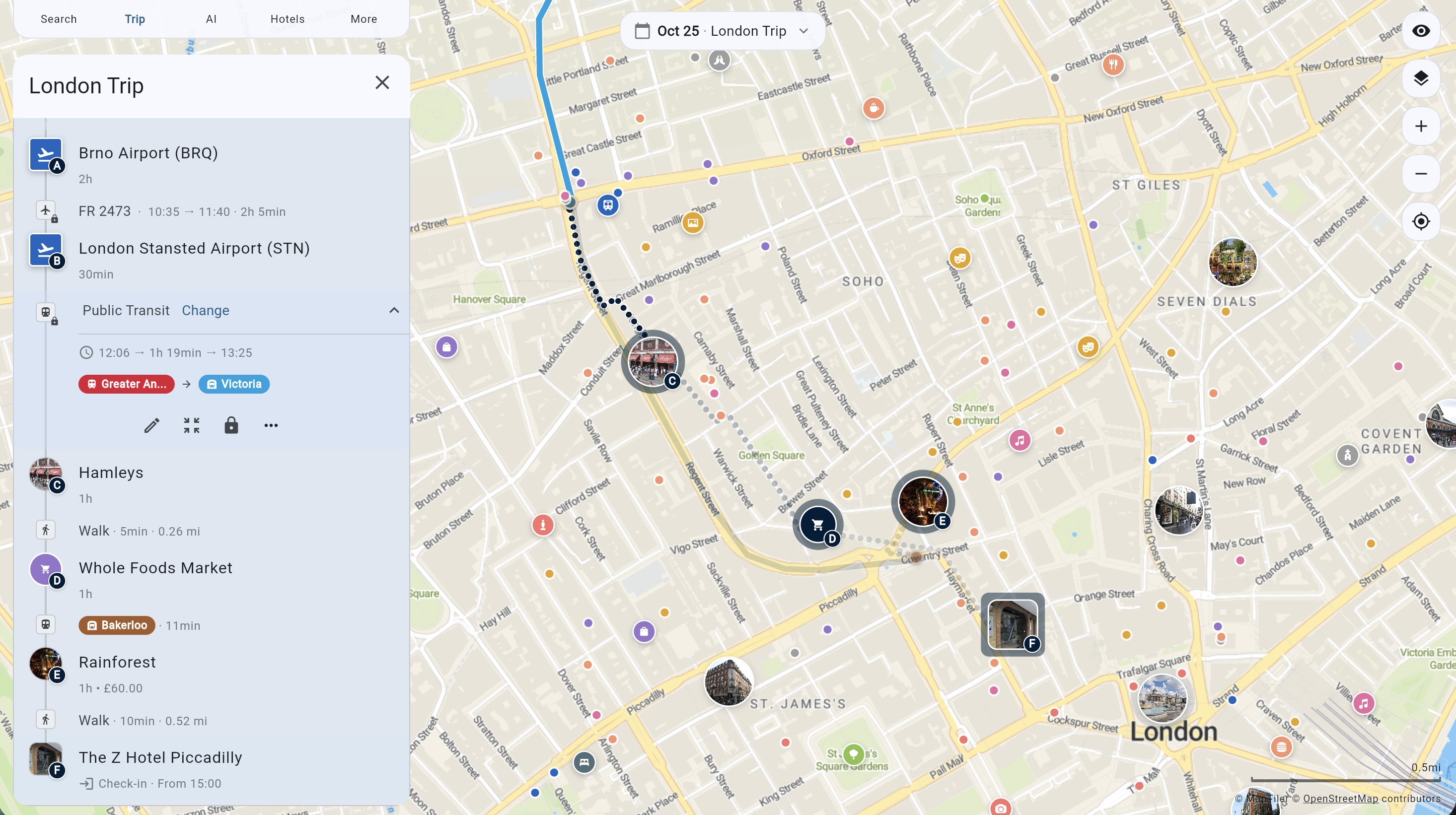 Smart route planner in Tripomatic