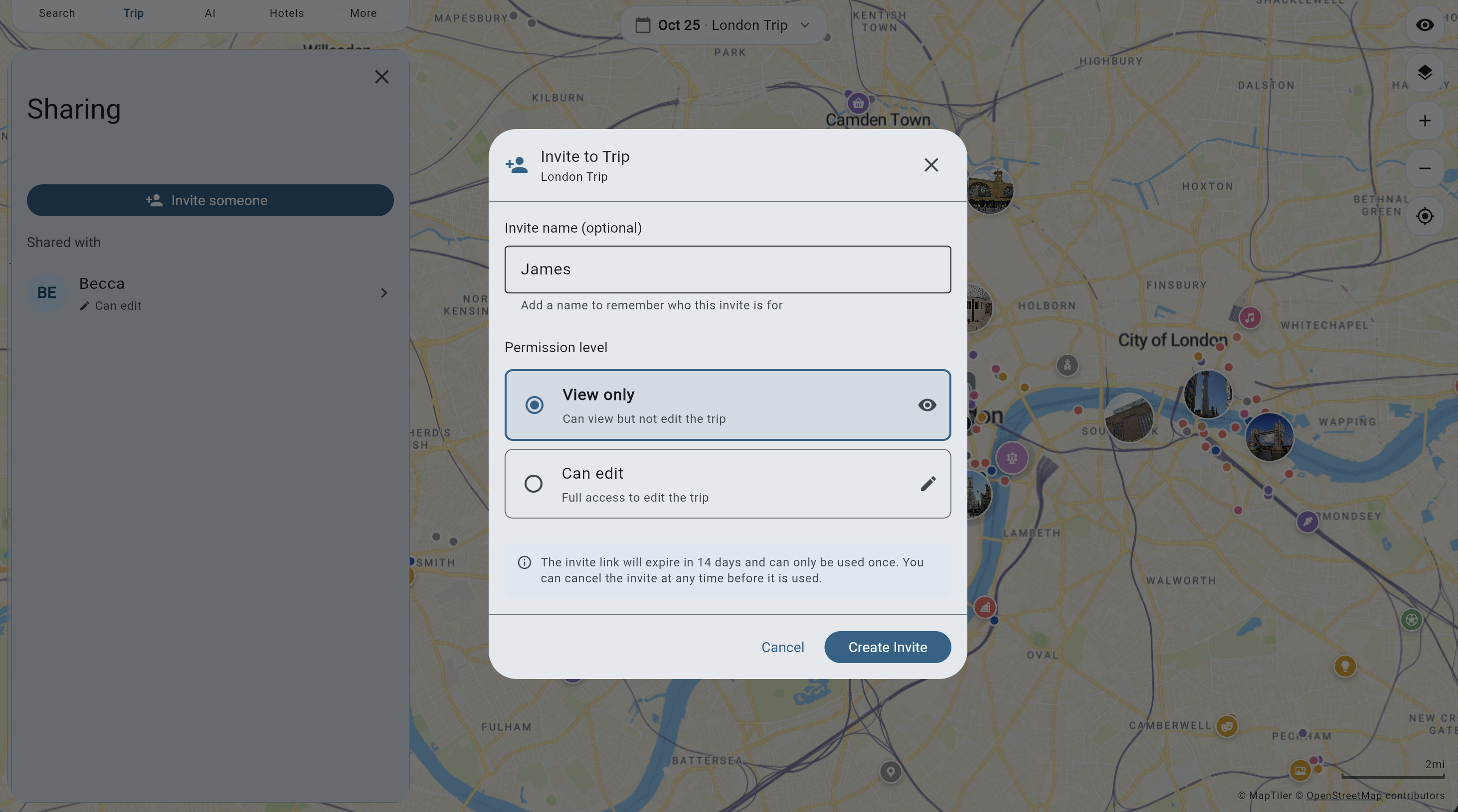 Trip sharing and collaboration in Tripomatic
