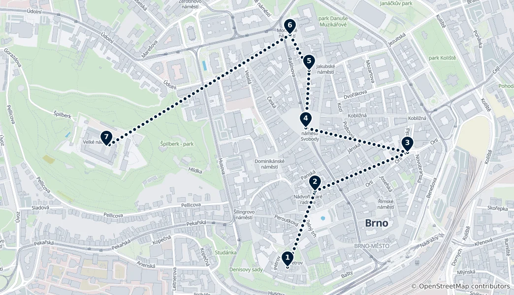 The Story of Brno útvonalának térképe