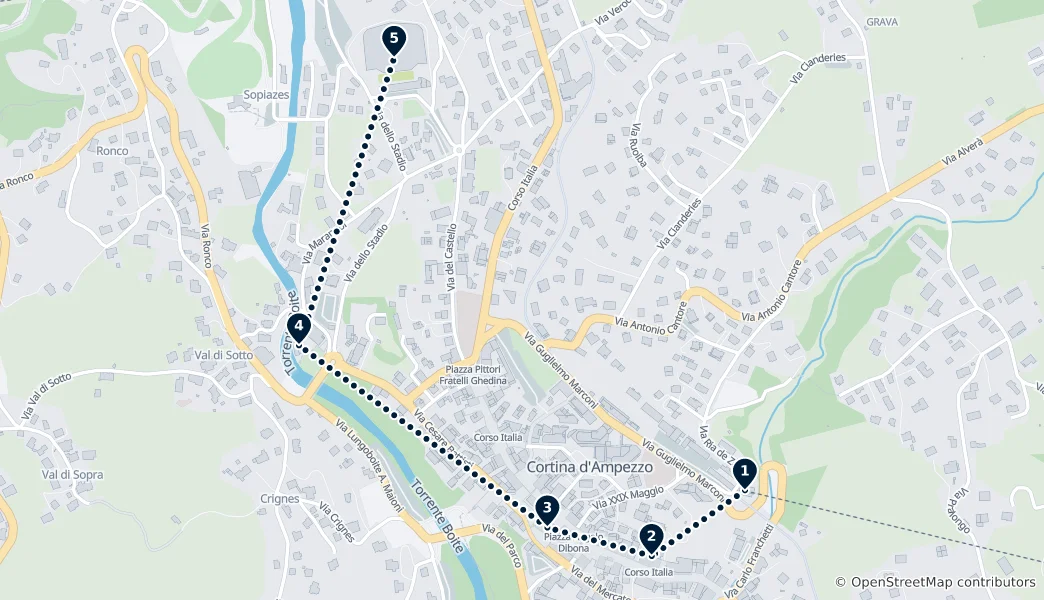 Route map of Cortina d'Ampezzo: Queen of the Dolomites