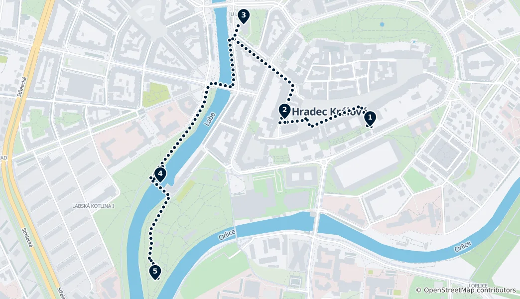 Route map of Historic Hradec Králové