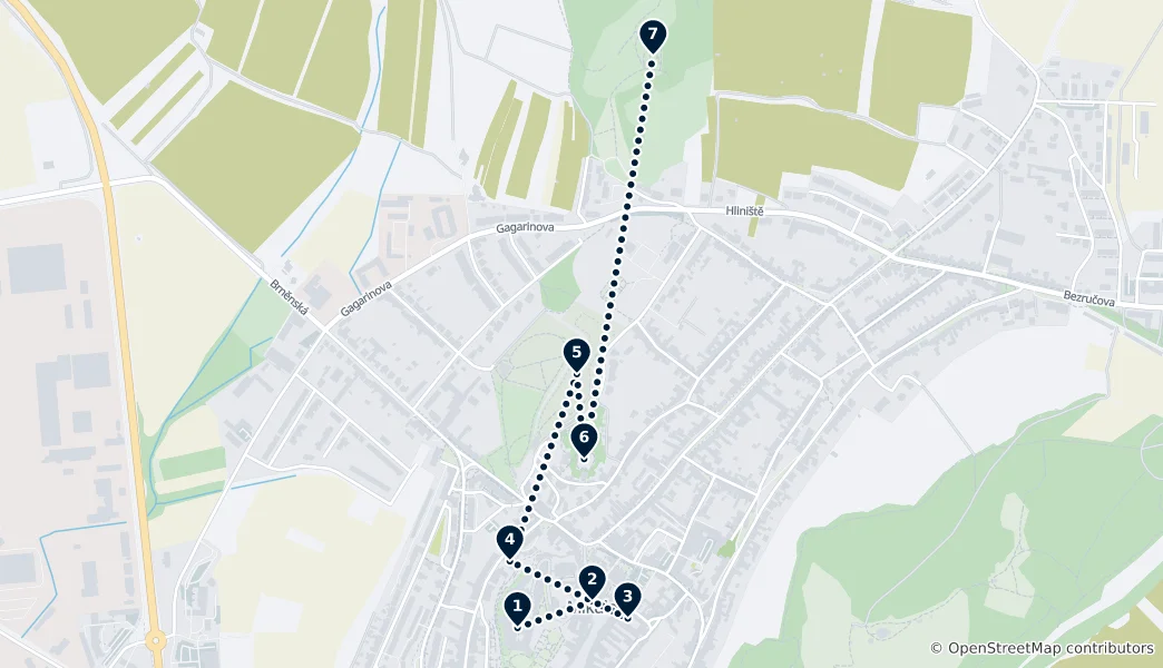 Mapa trasy Mikulov: Zámek, sklepy a moravský Jeruzalém
