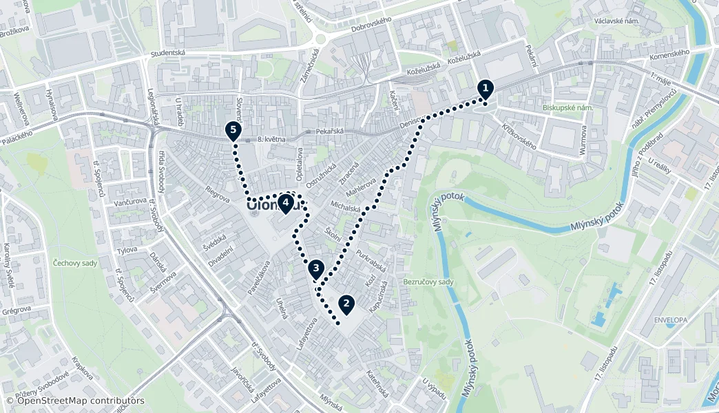 The Fountains of Olomouc — Mapa trasy