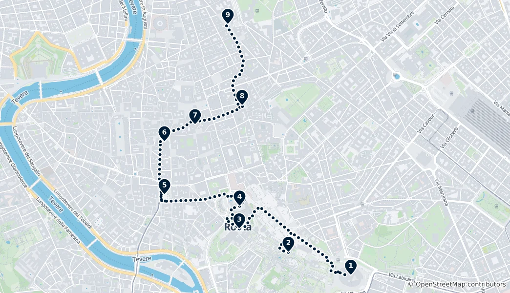 Route map of Rome in a Day